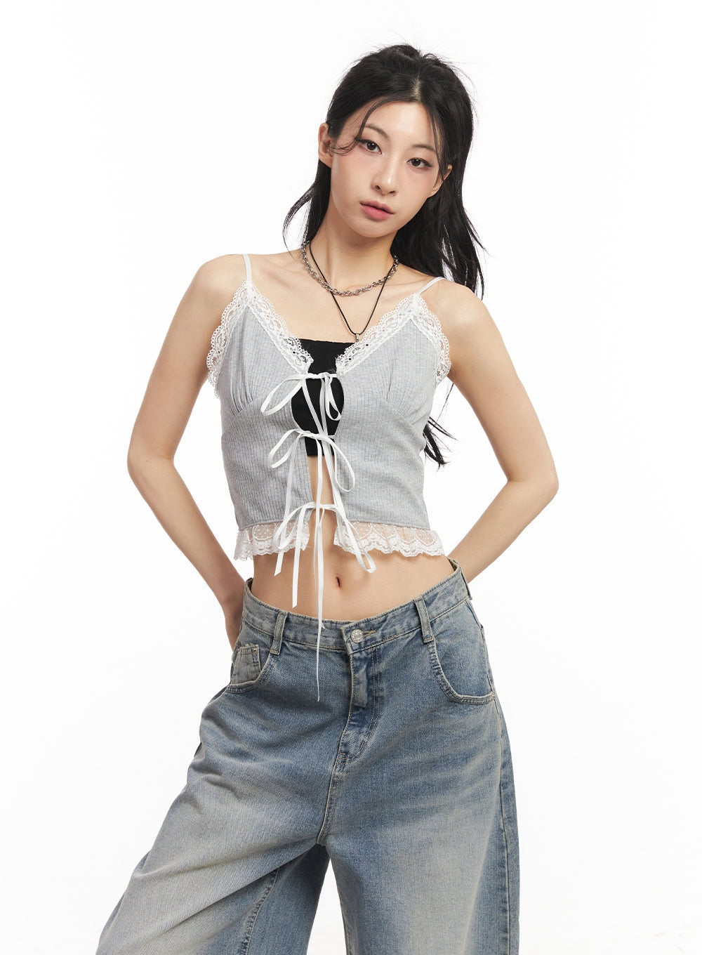 Sweetheart Lace Ribbon Cami Top CA514