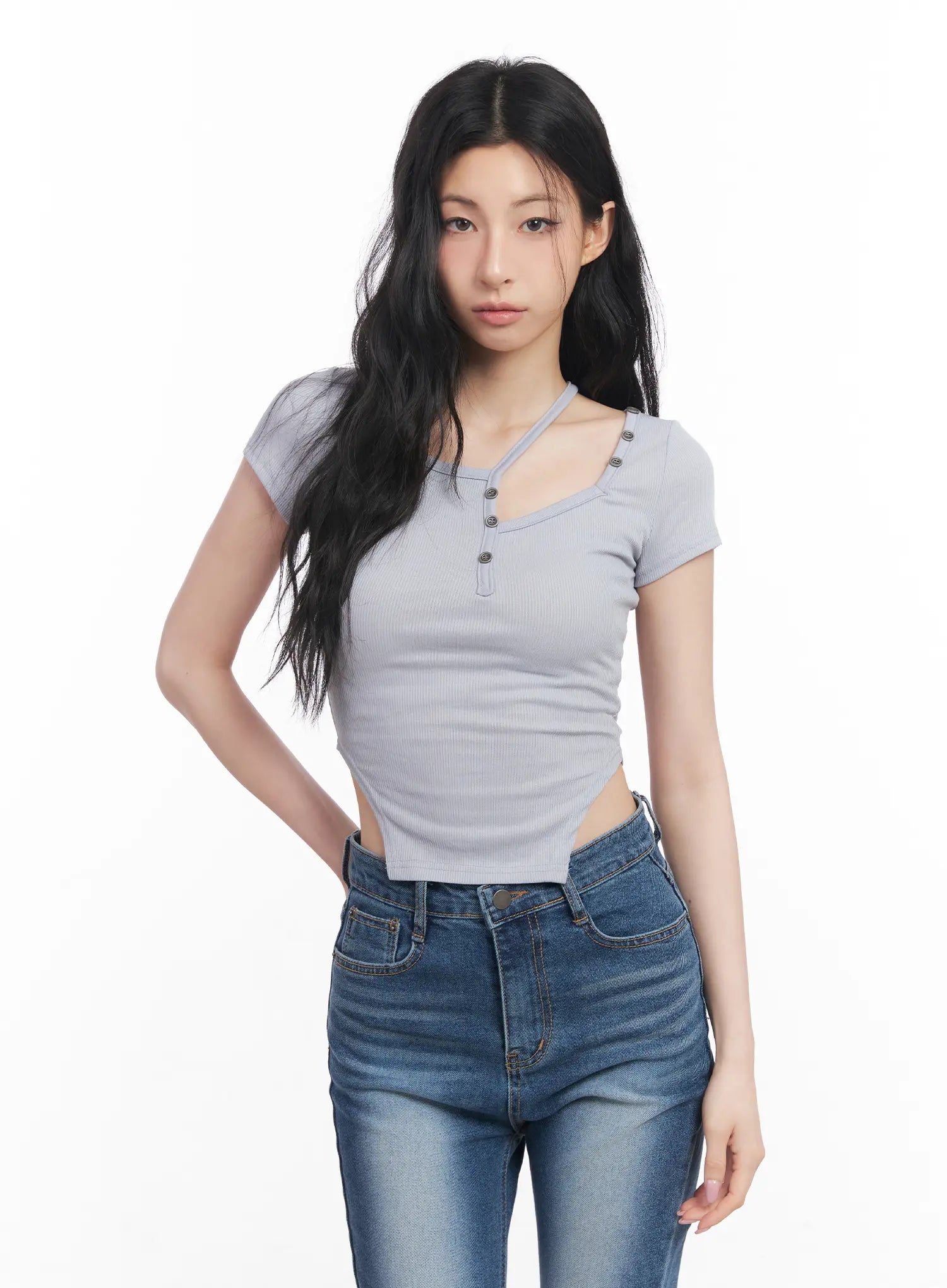 Asymmetric Cut-Out Slim-Fit Top CU511