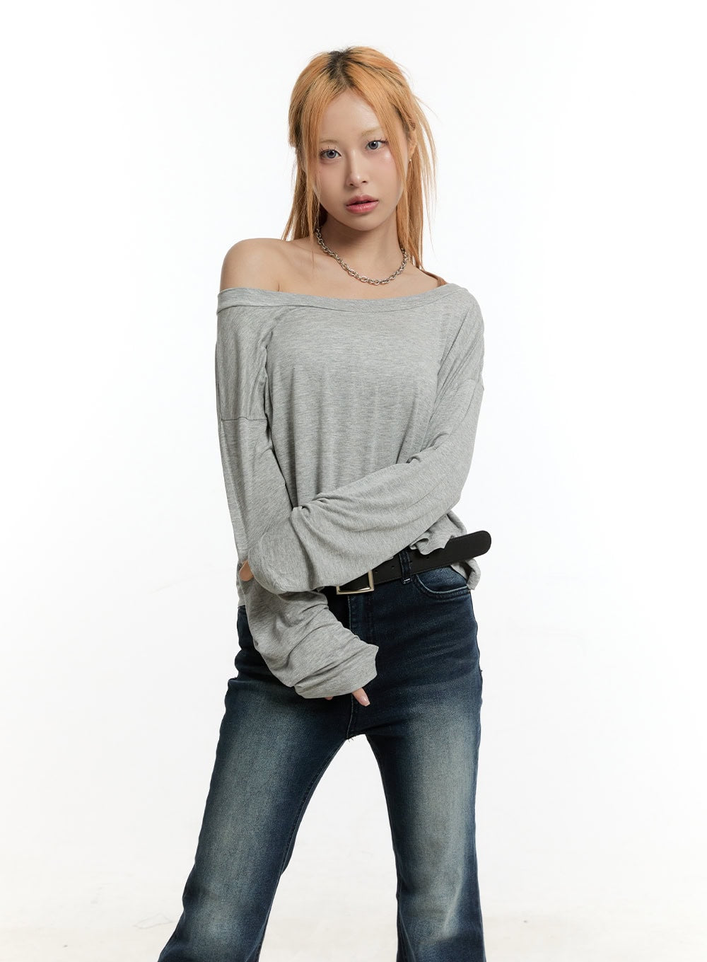 One-Shoulder Long-Sleeve Crop Top CY501