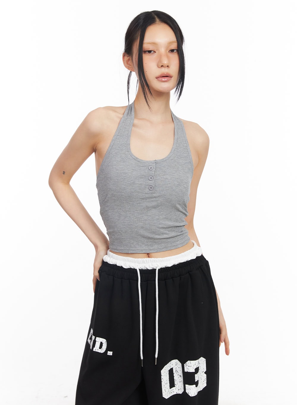 Halter Buttoned Crop Tank Top CY52