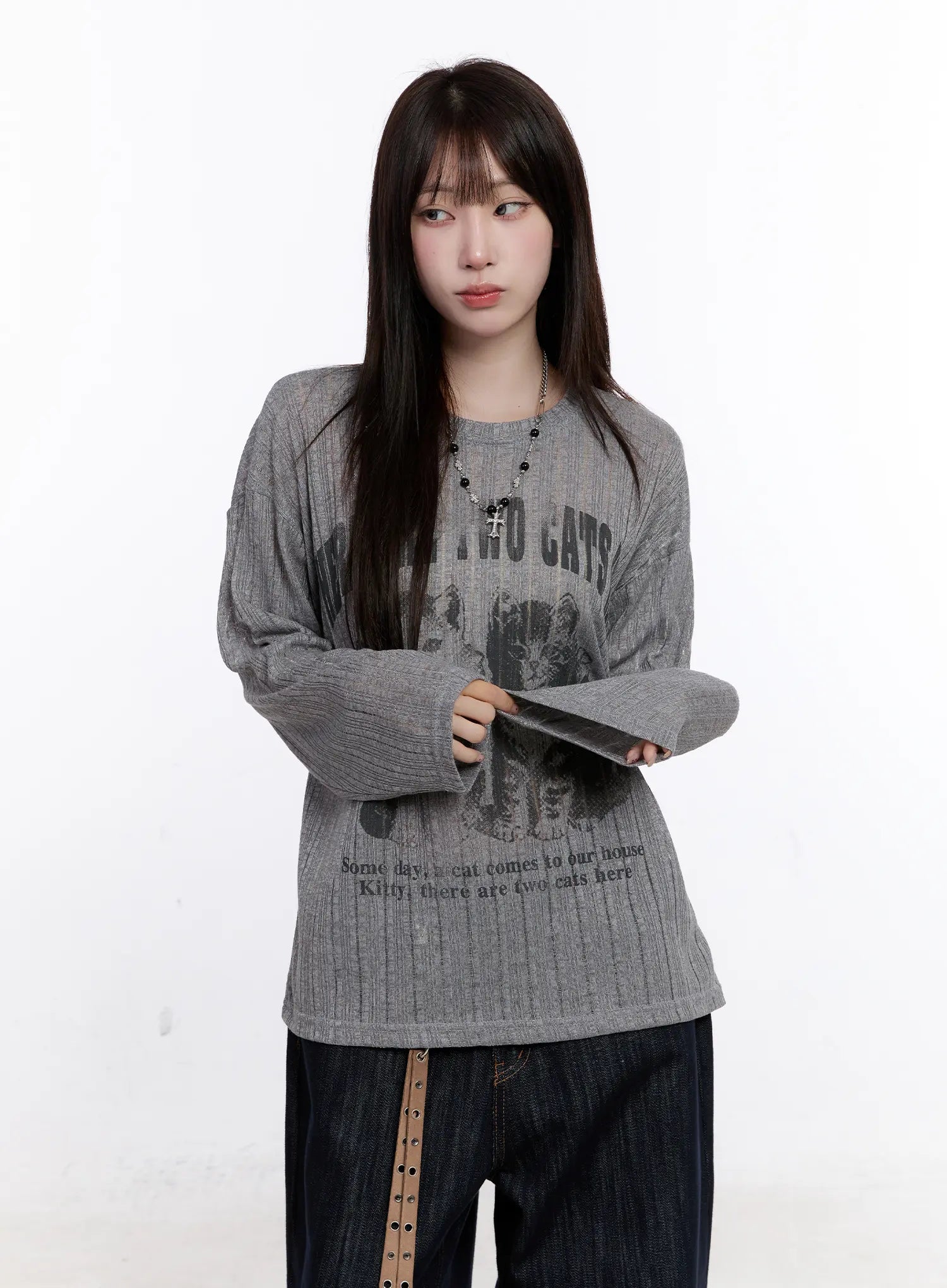 Graphic Oversized Sheer Long Sleeve Top CS530