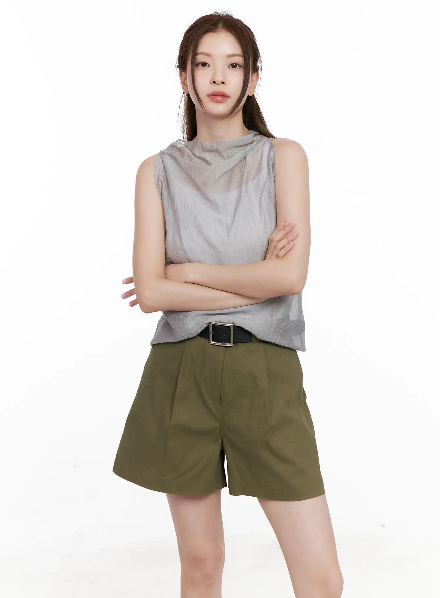 Draped Button Sleeveless Blouse CL523