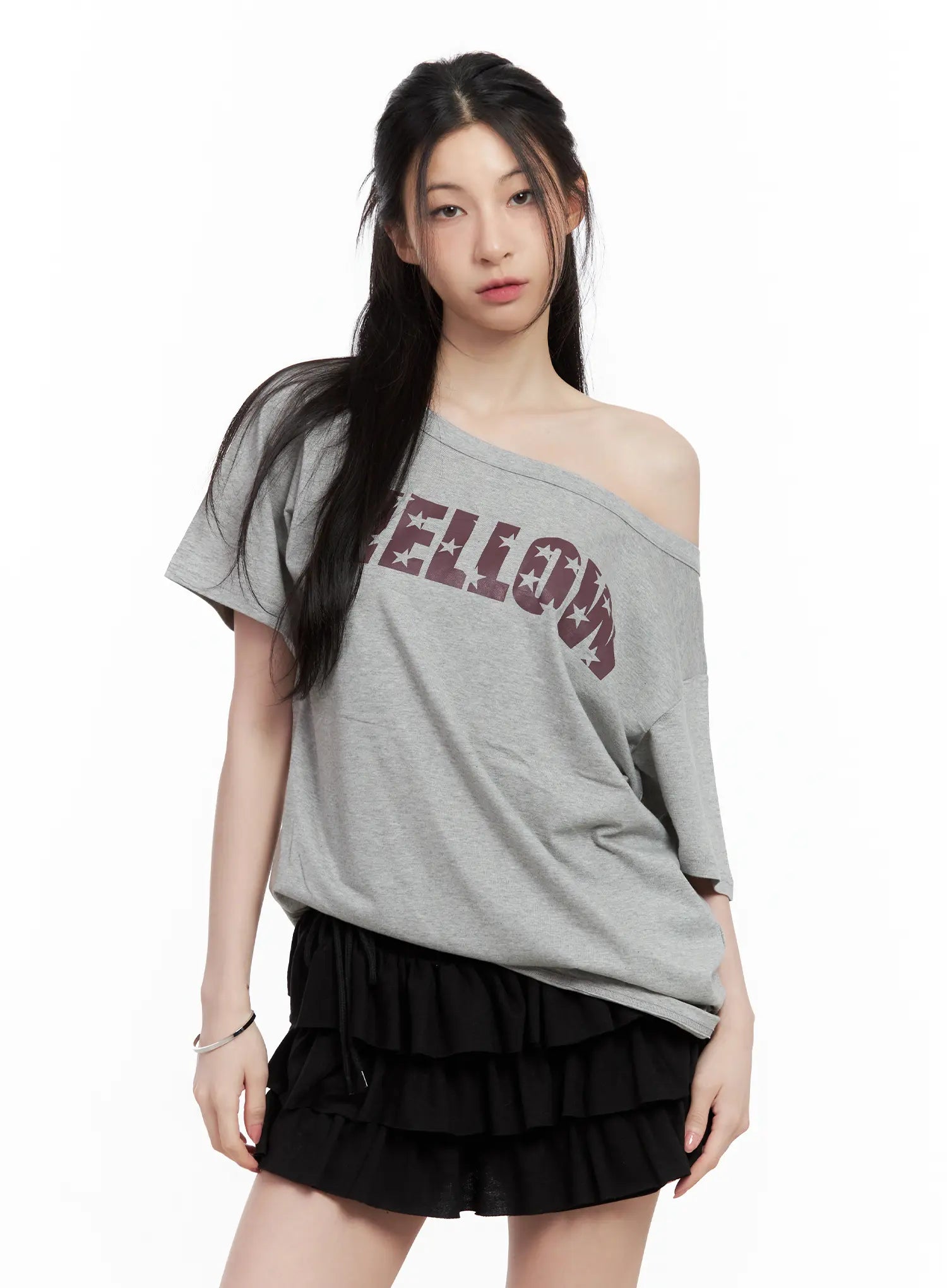 Graphic Off-Shoulder Oversized Tee CL501
