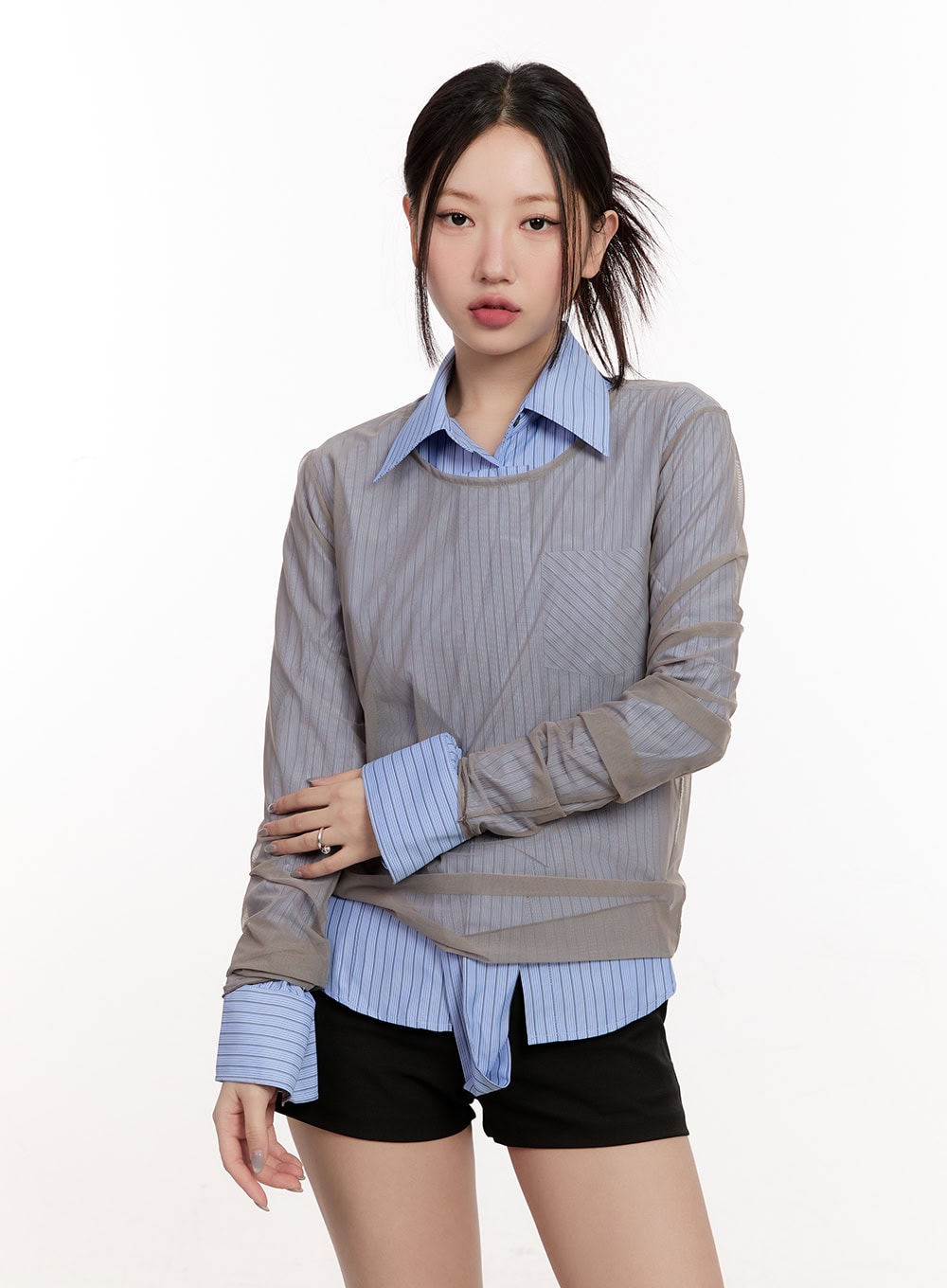 Sheer Long-Sleeve Layering Top CM510