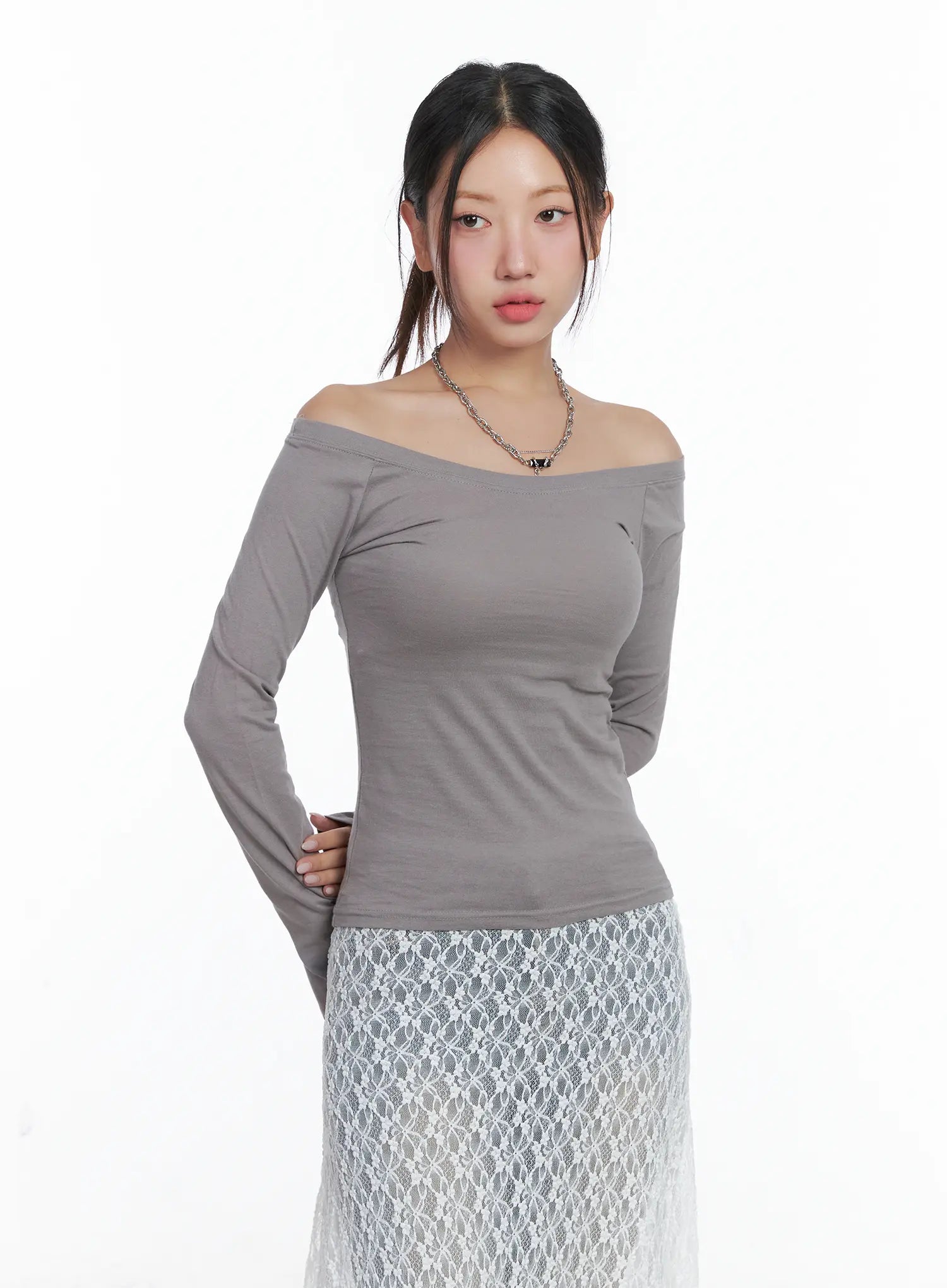 Slim Fit Off-Shoulder Long Sleeve Top CS502