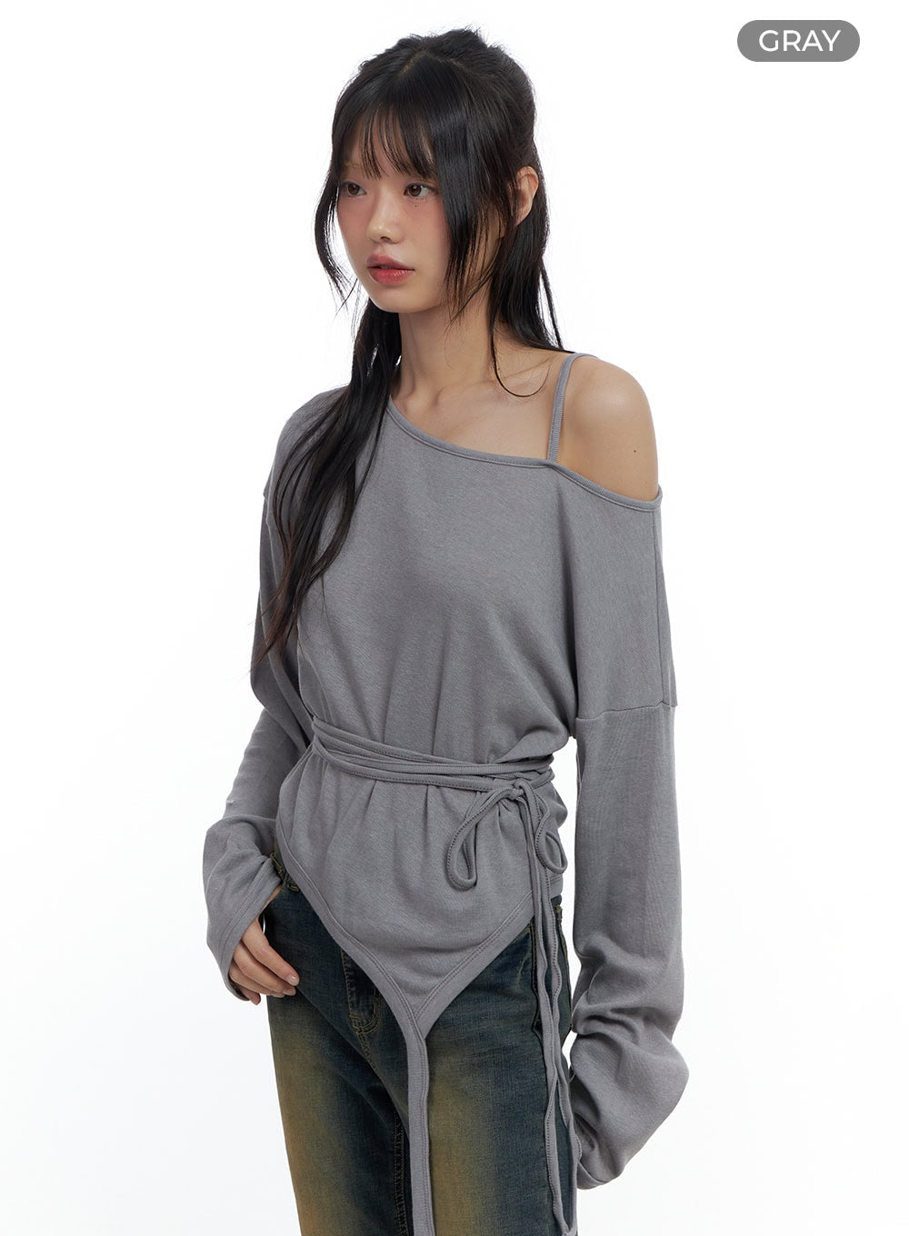 One-Shoulder Unbalanced Strap T-Shirt CS419