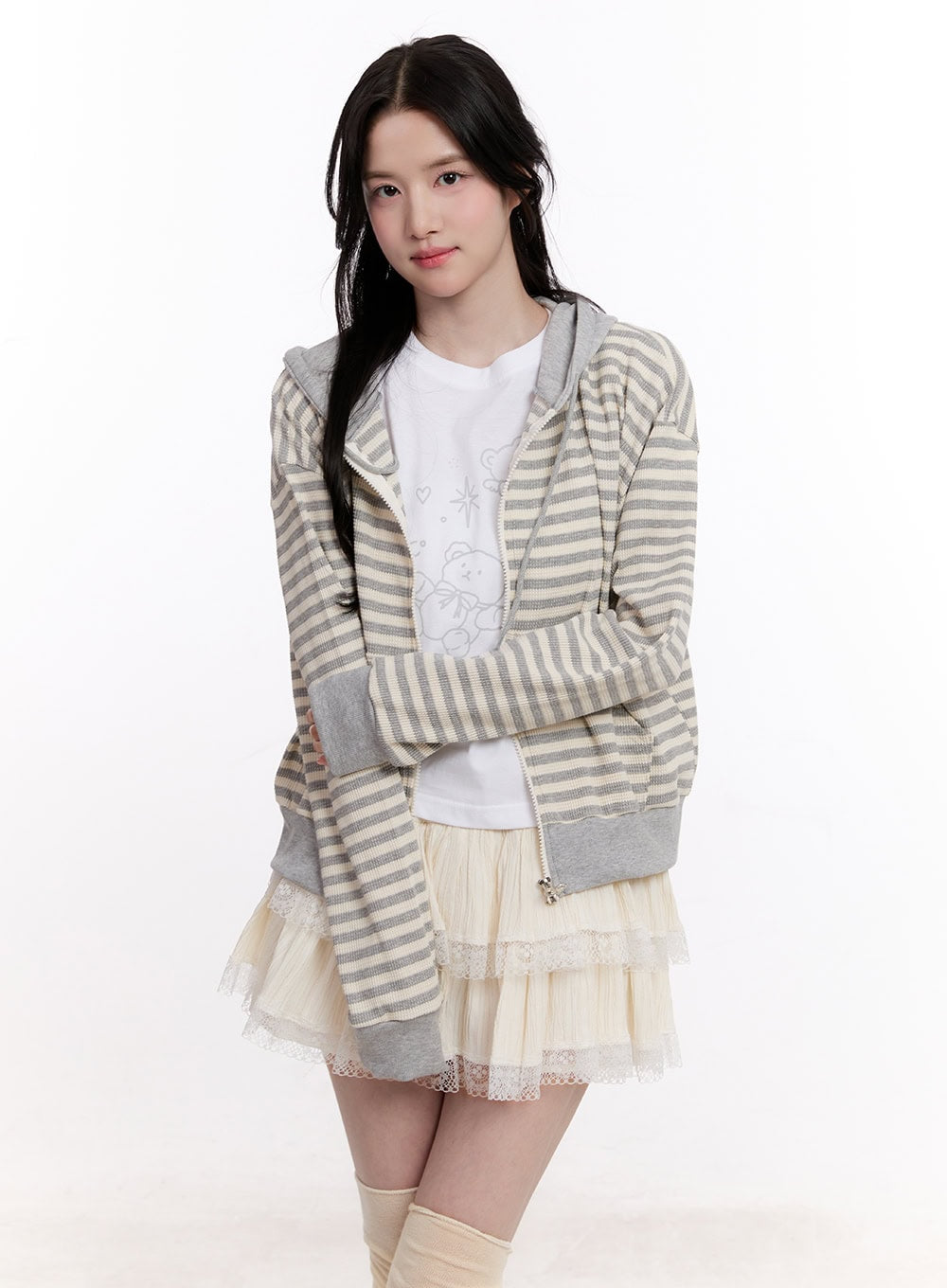 Stripe Zip-Up Hooded Knit Jacket CM527