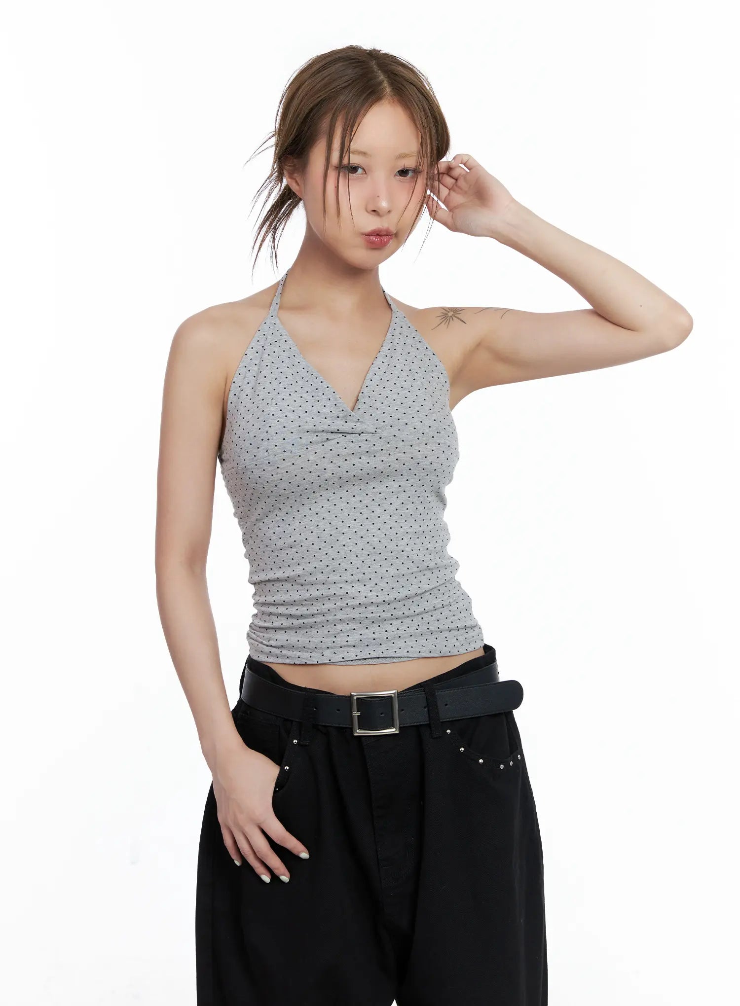 Polka Dot Halter V-Neck Sleeveless Top CL511