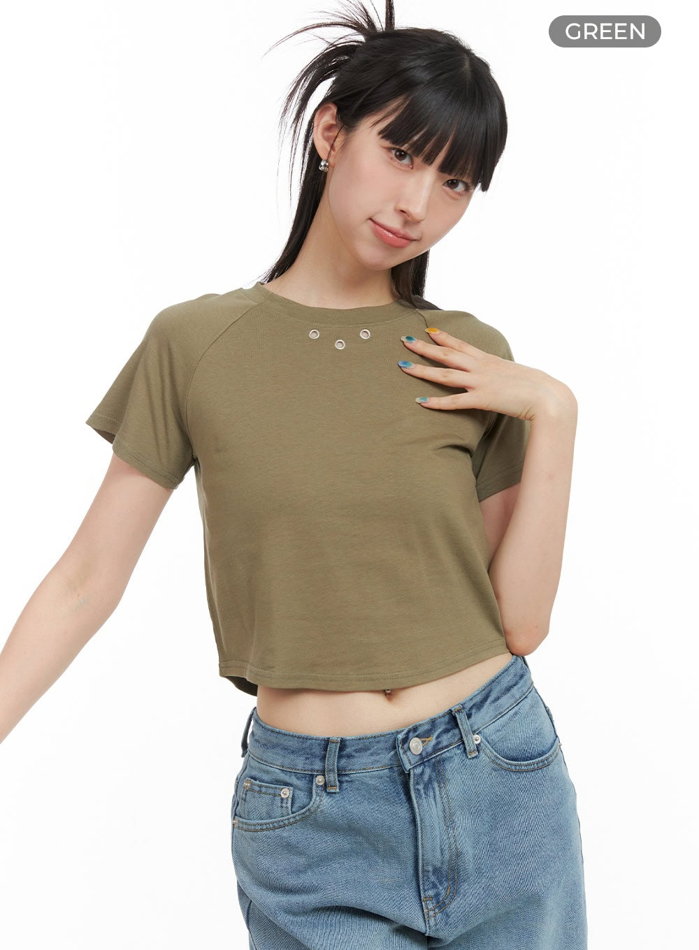 Crop Raglan Sleeve Cotton T-Shirt CG408