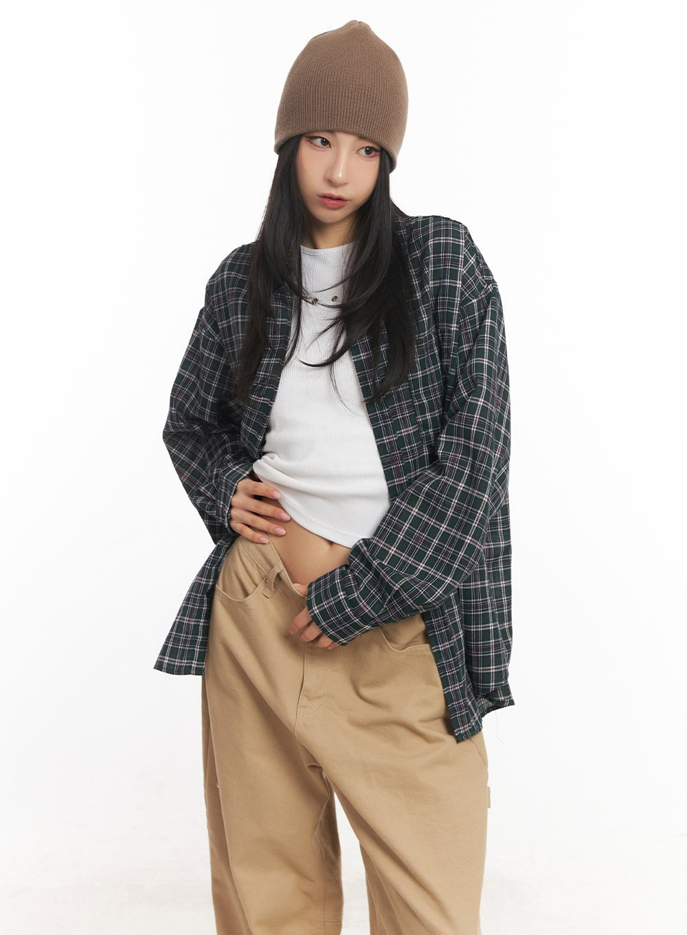 Oversize Checkered Collared Shirt CA504