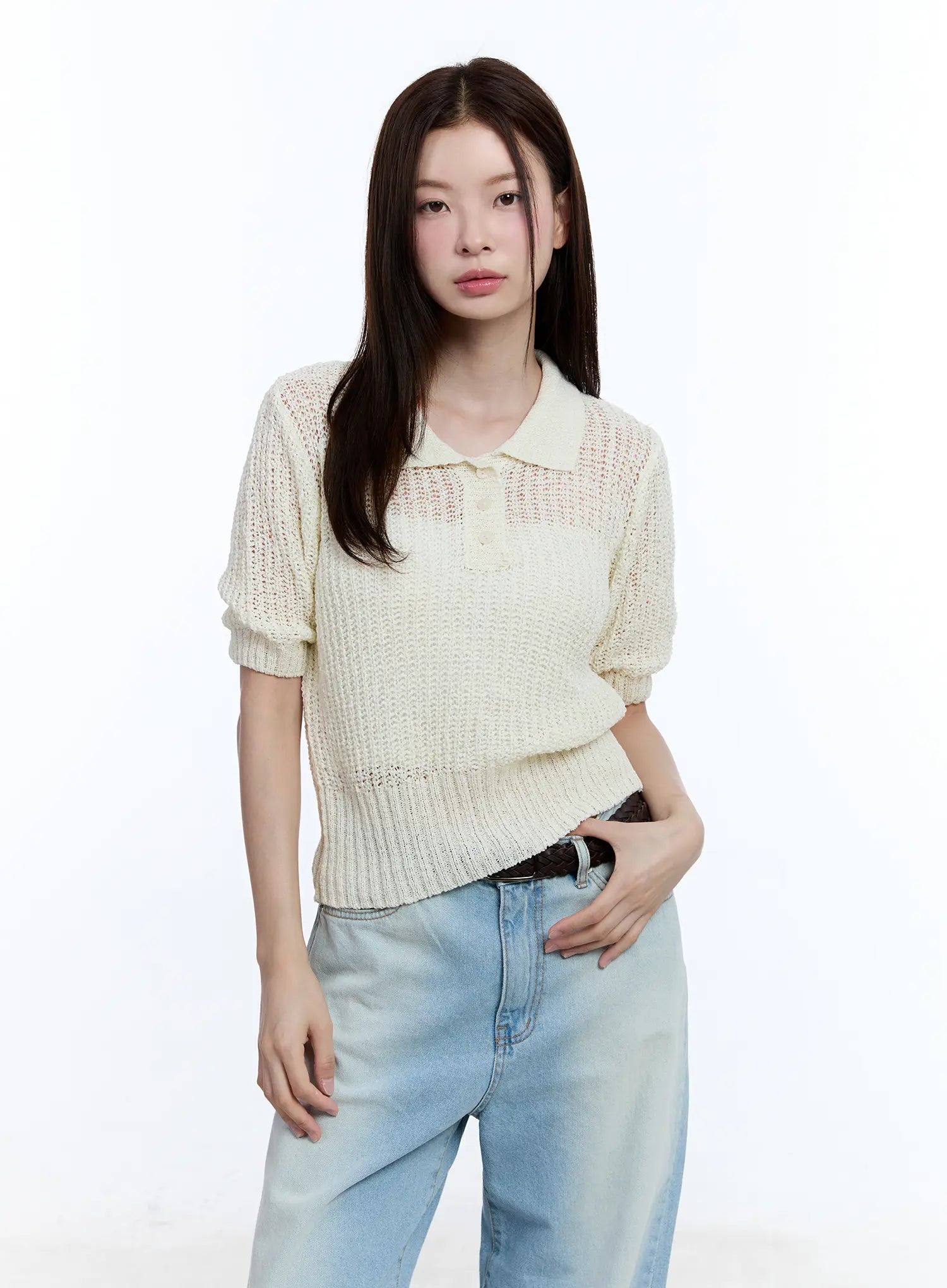 Collared Short Sleeve Sweater CU513