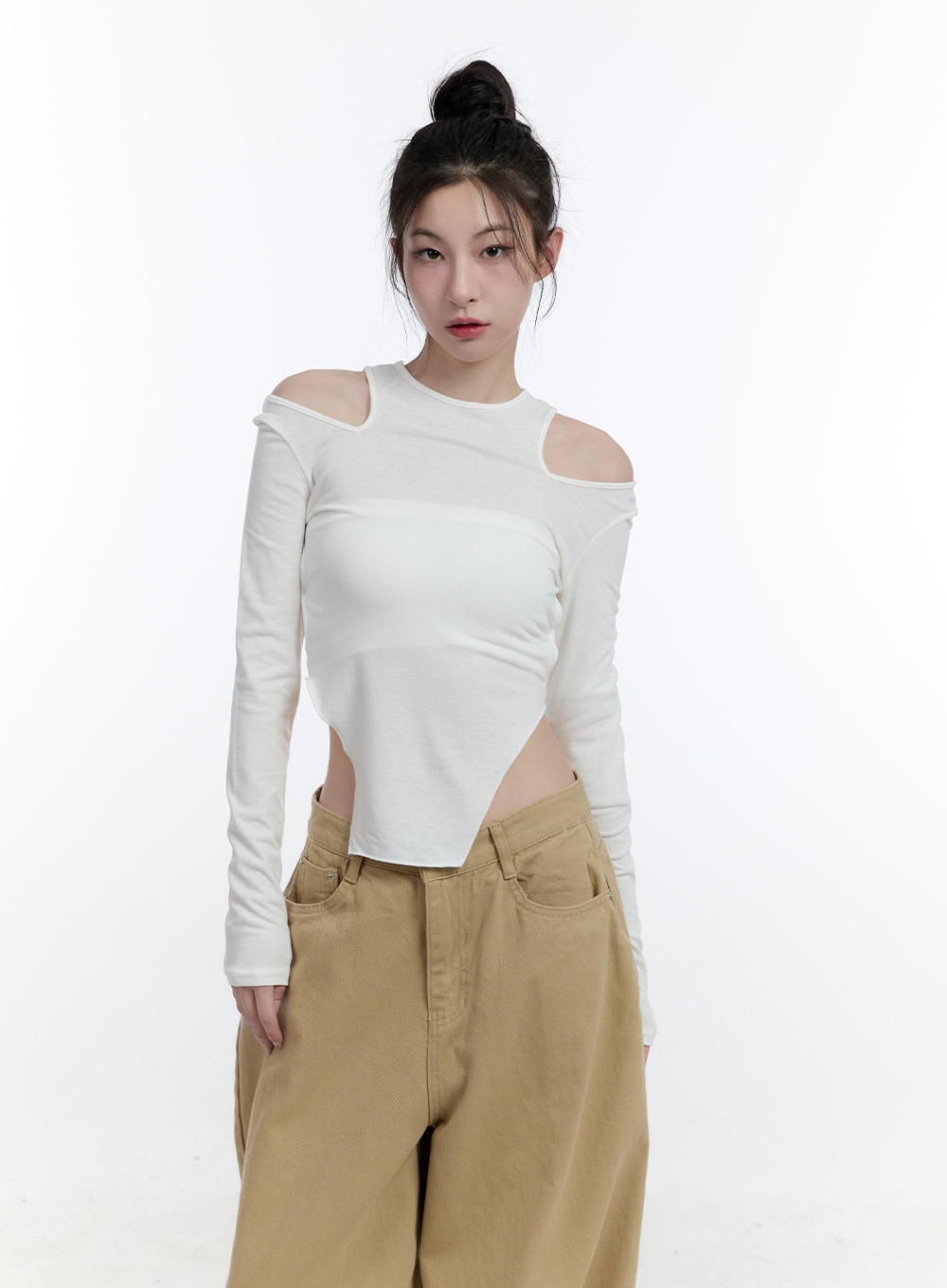 Shoulder Cut-Out Crop Top CJ521