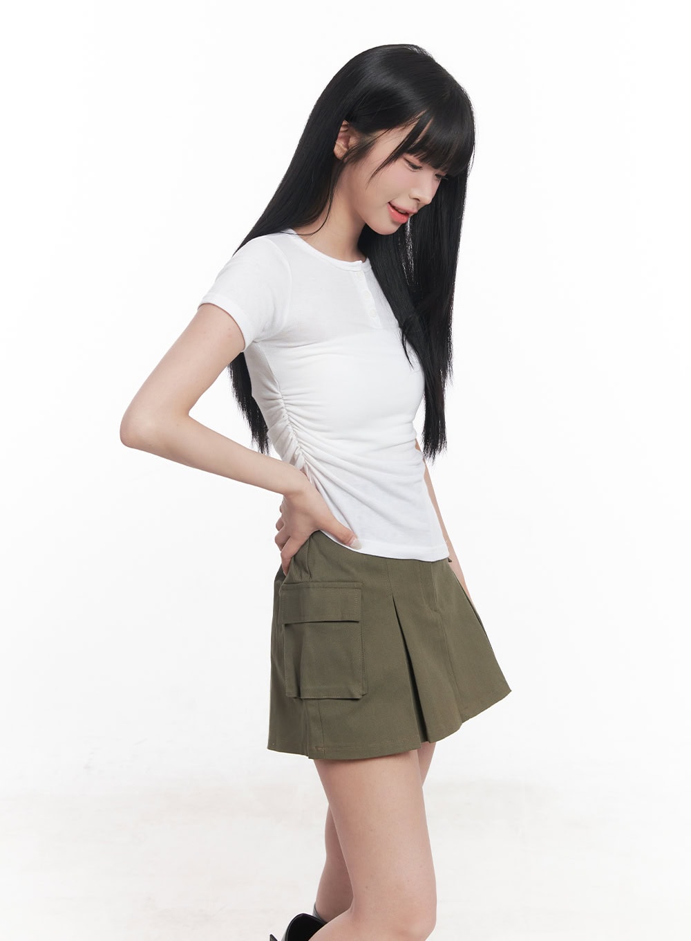 Asymmetric Buttoned Crop Top CY527