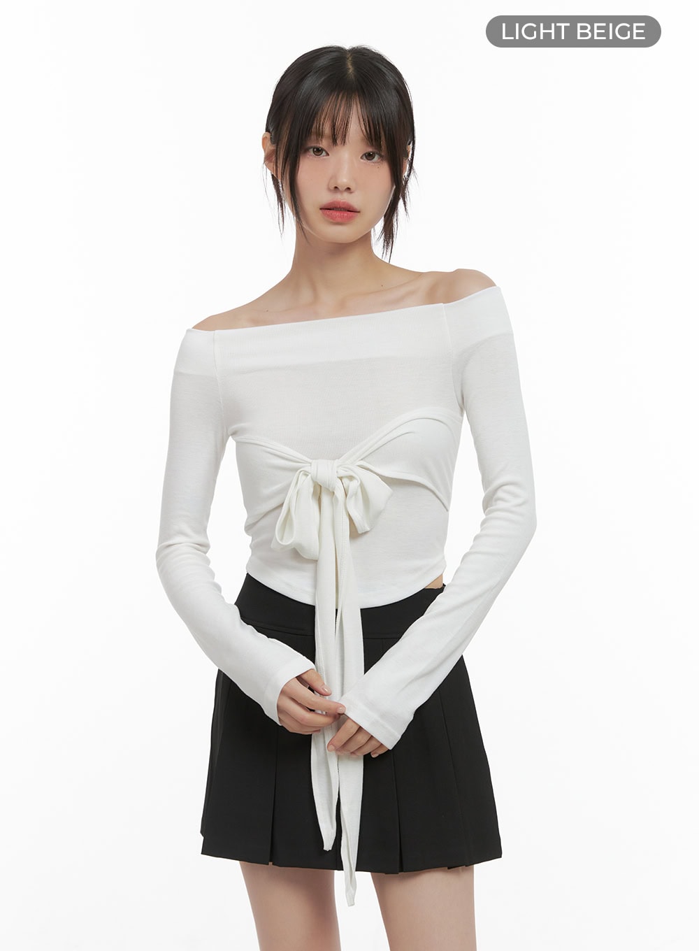 Ribbon-Tie Off Shoulder Crop Top CS412