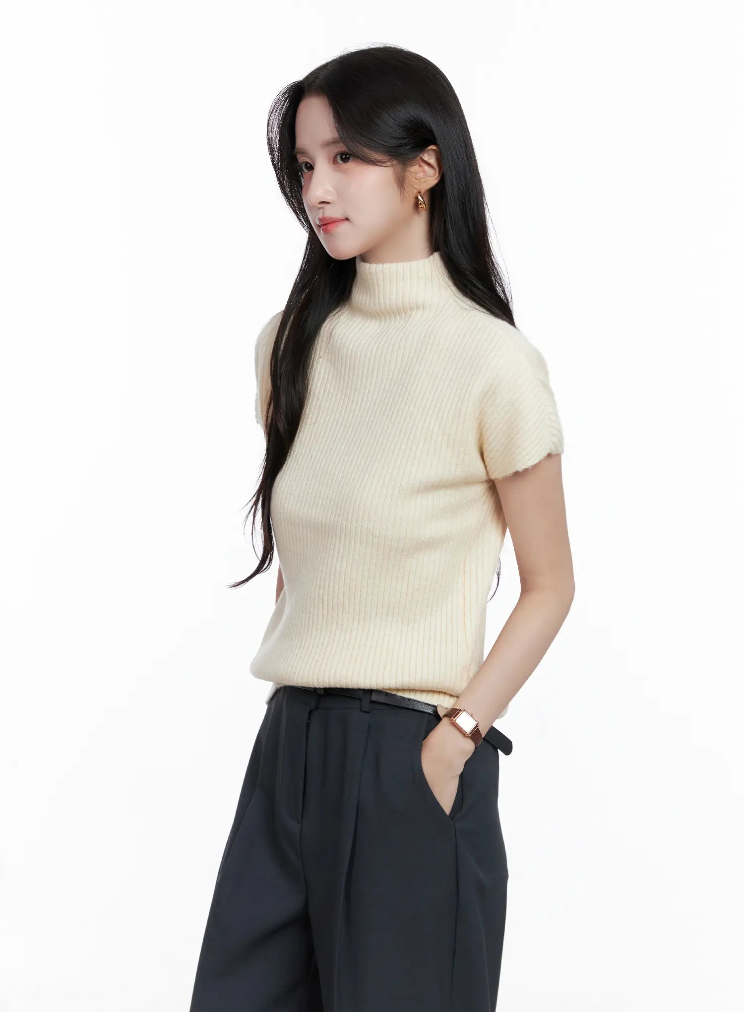 Ribbed Mock Neck Top CS523