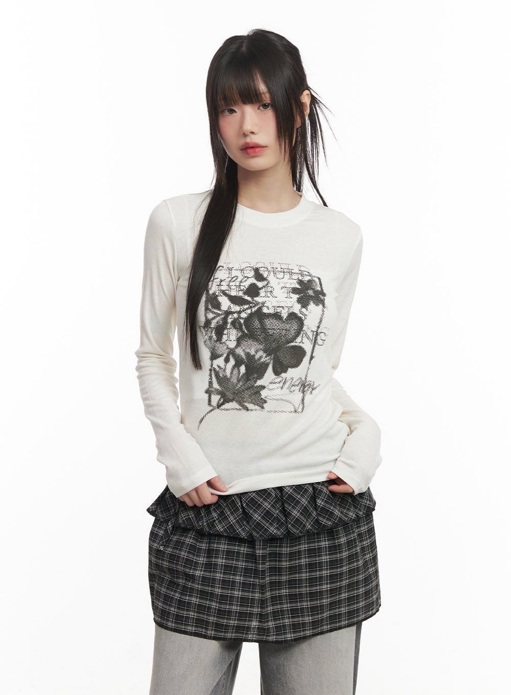 Flower Graphic Long-Sleeve Top CF519