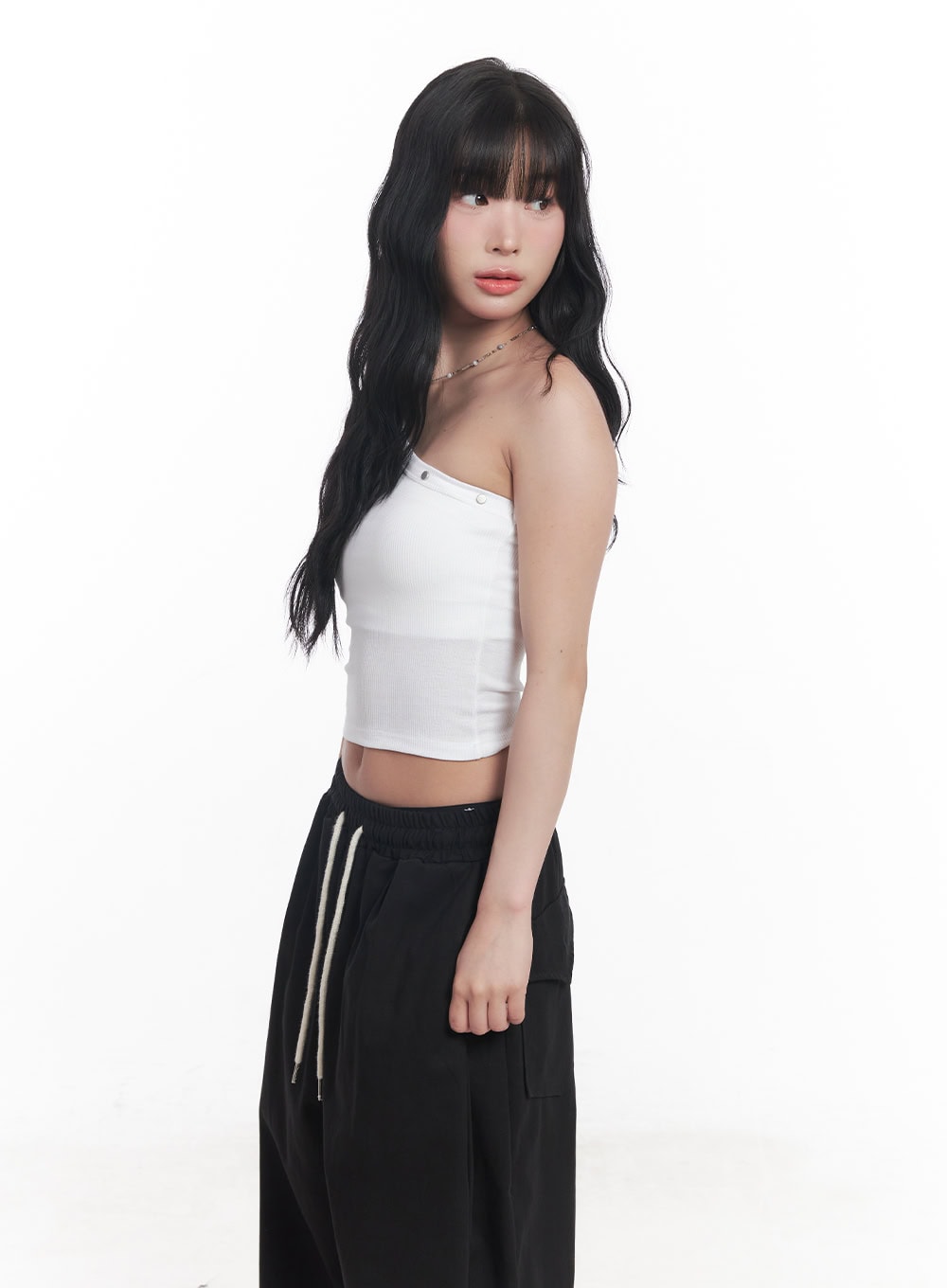 Studded One-Shoulder Crop Tank Top CY527