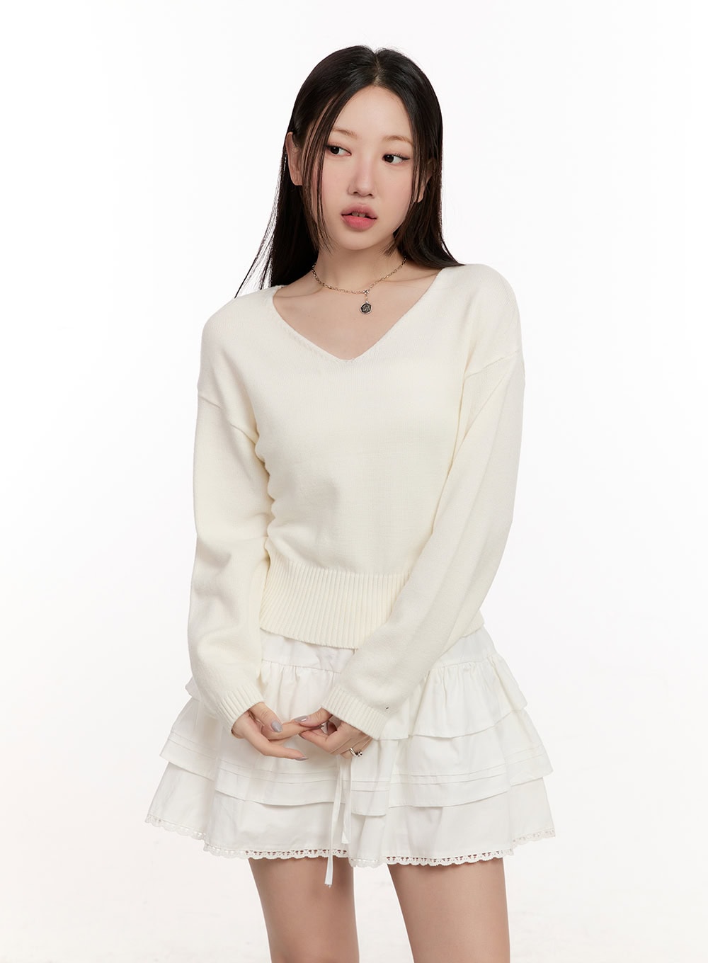 Buttoned V-Neck Crop Sweater CM510