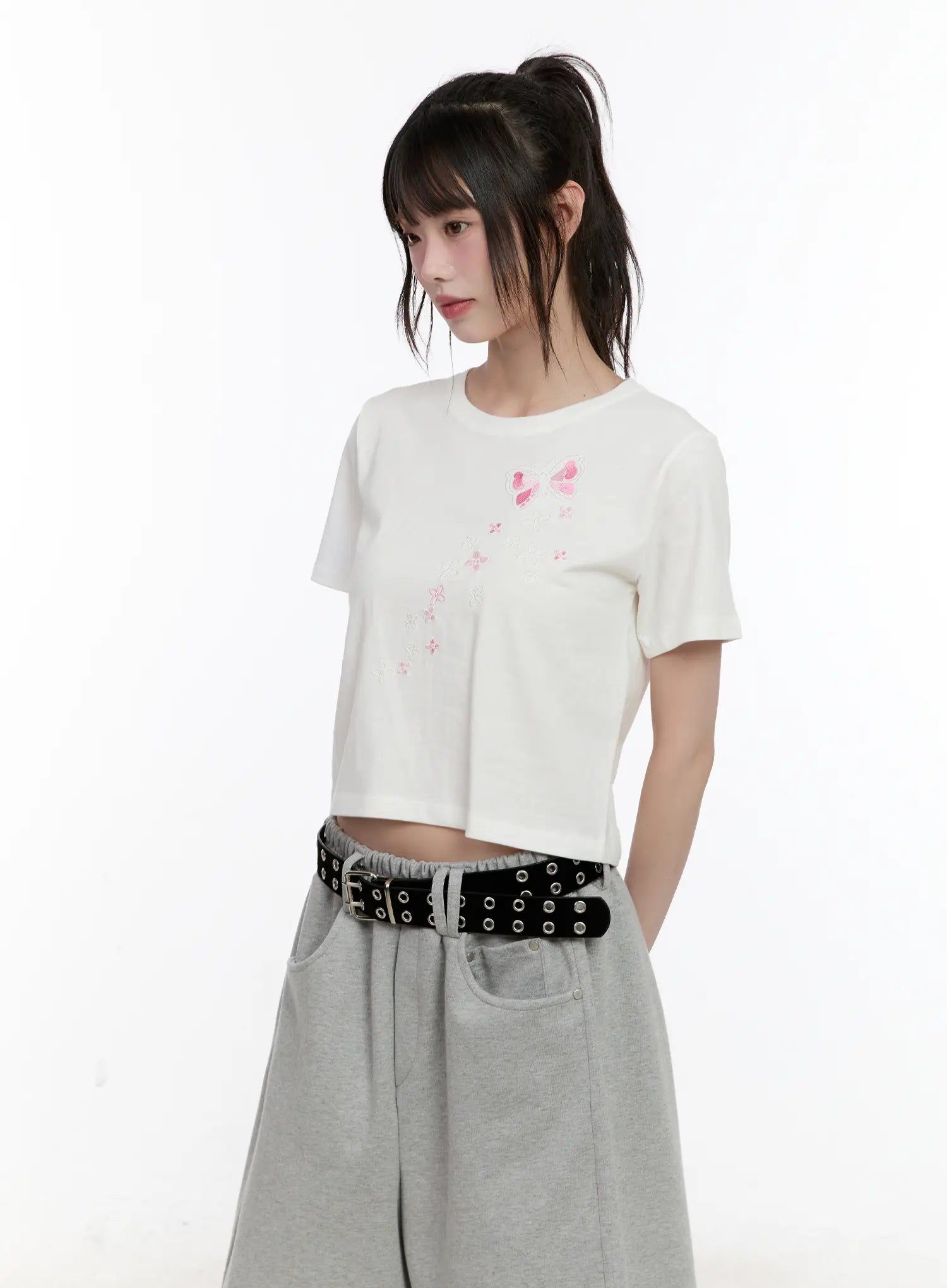 Embroidered Butterfly Baby Crop Tee CL507