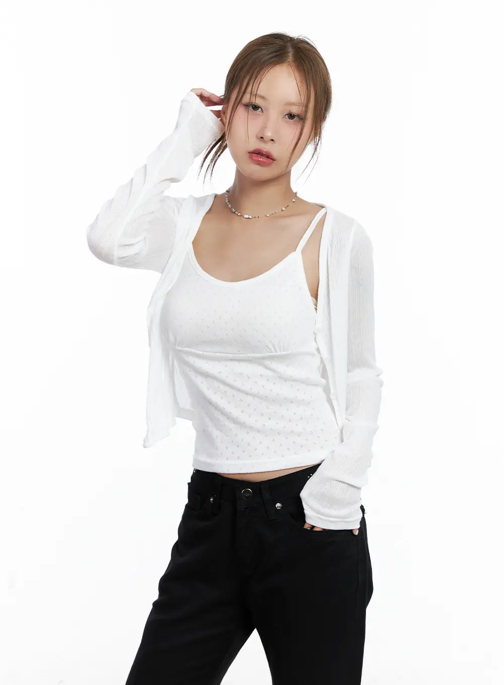 Light Blue Ribbed Cropped Cardigan CL511