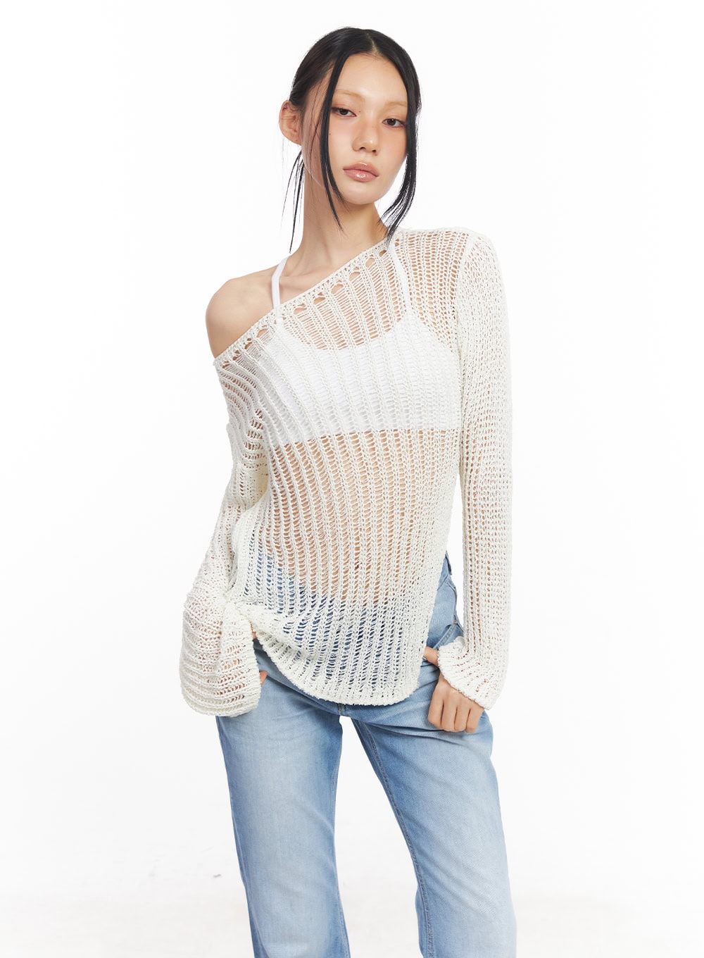 Slit Mesh Knit Sweater Top CY528