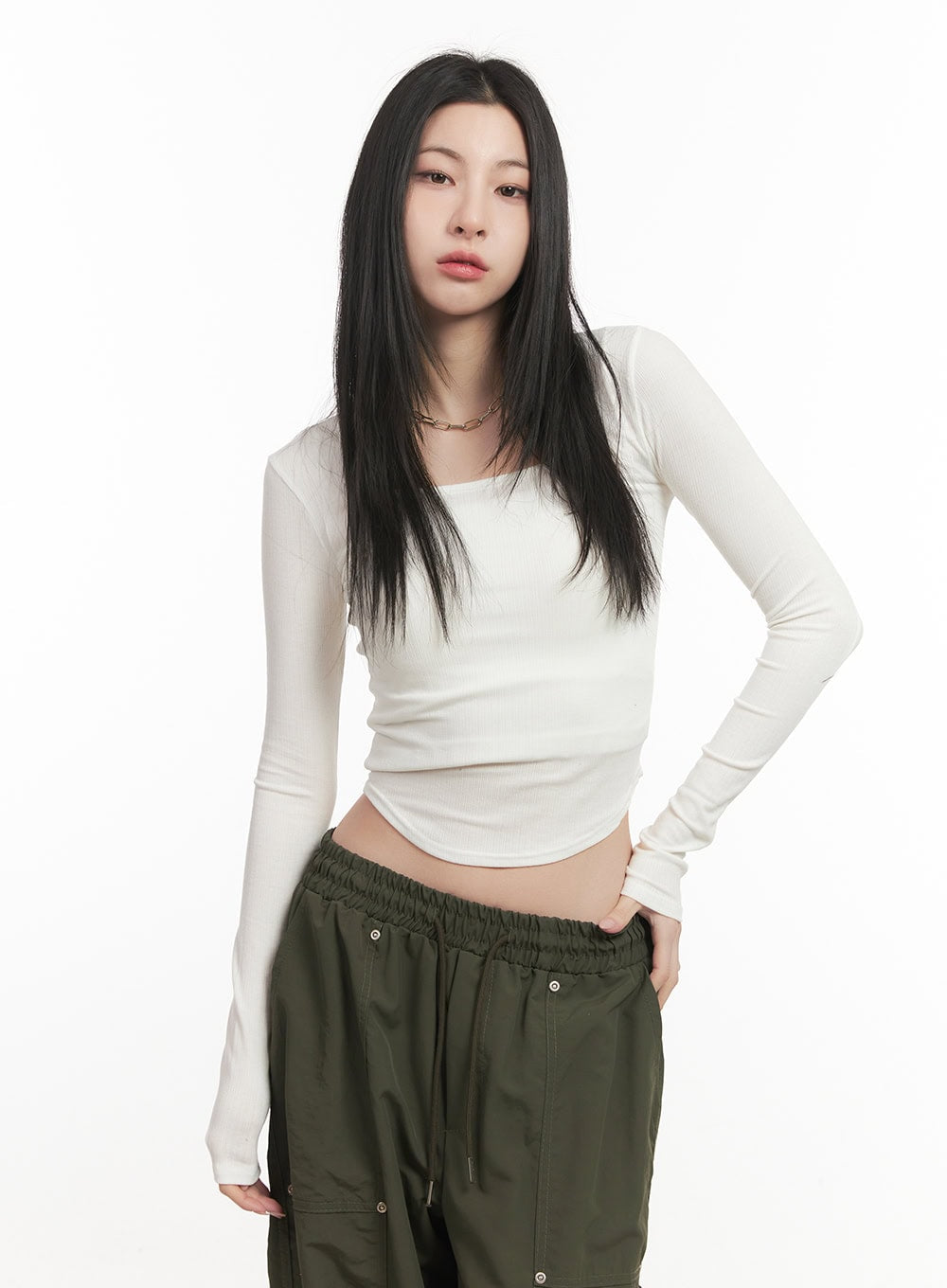 Square Neck Ribbed Slim-Fit Top CF514