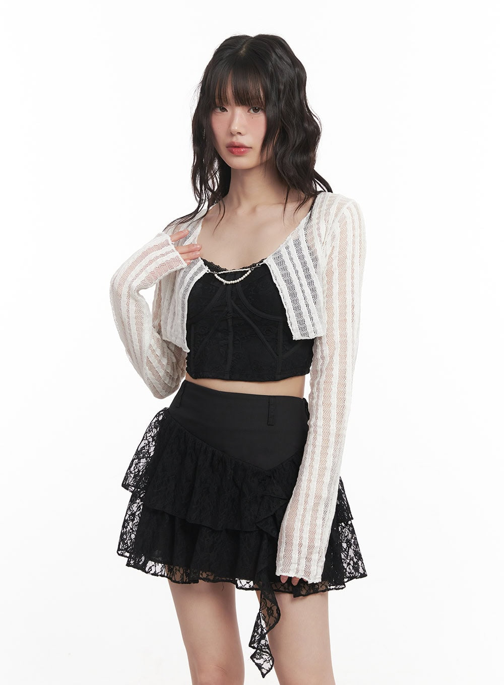 Pearl Chain Sheer Bolero Cardigan CM519