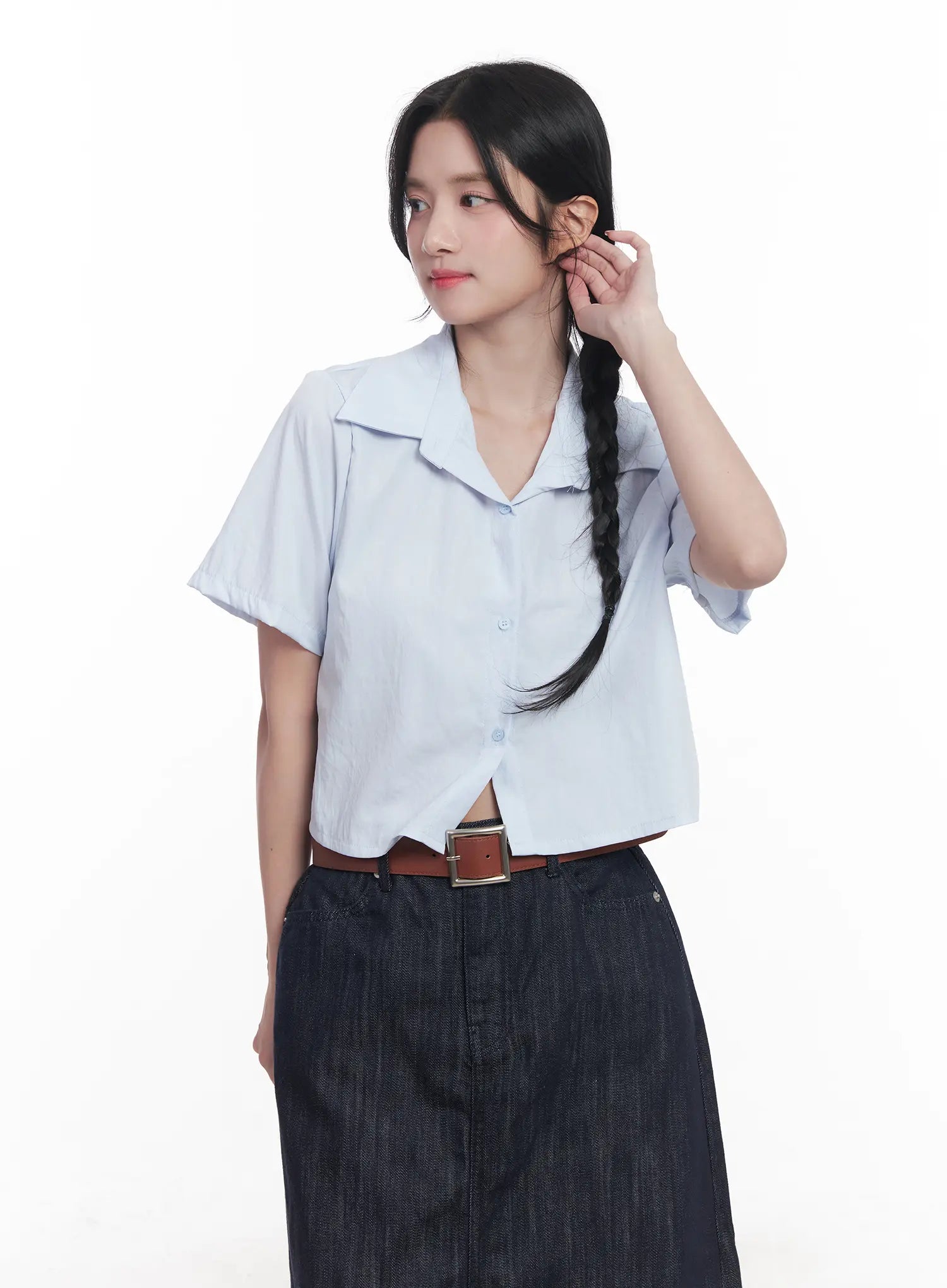 Short-Sleeve Cropped Collared Shirt CU525