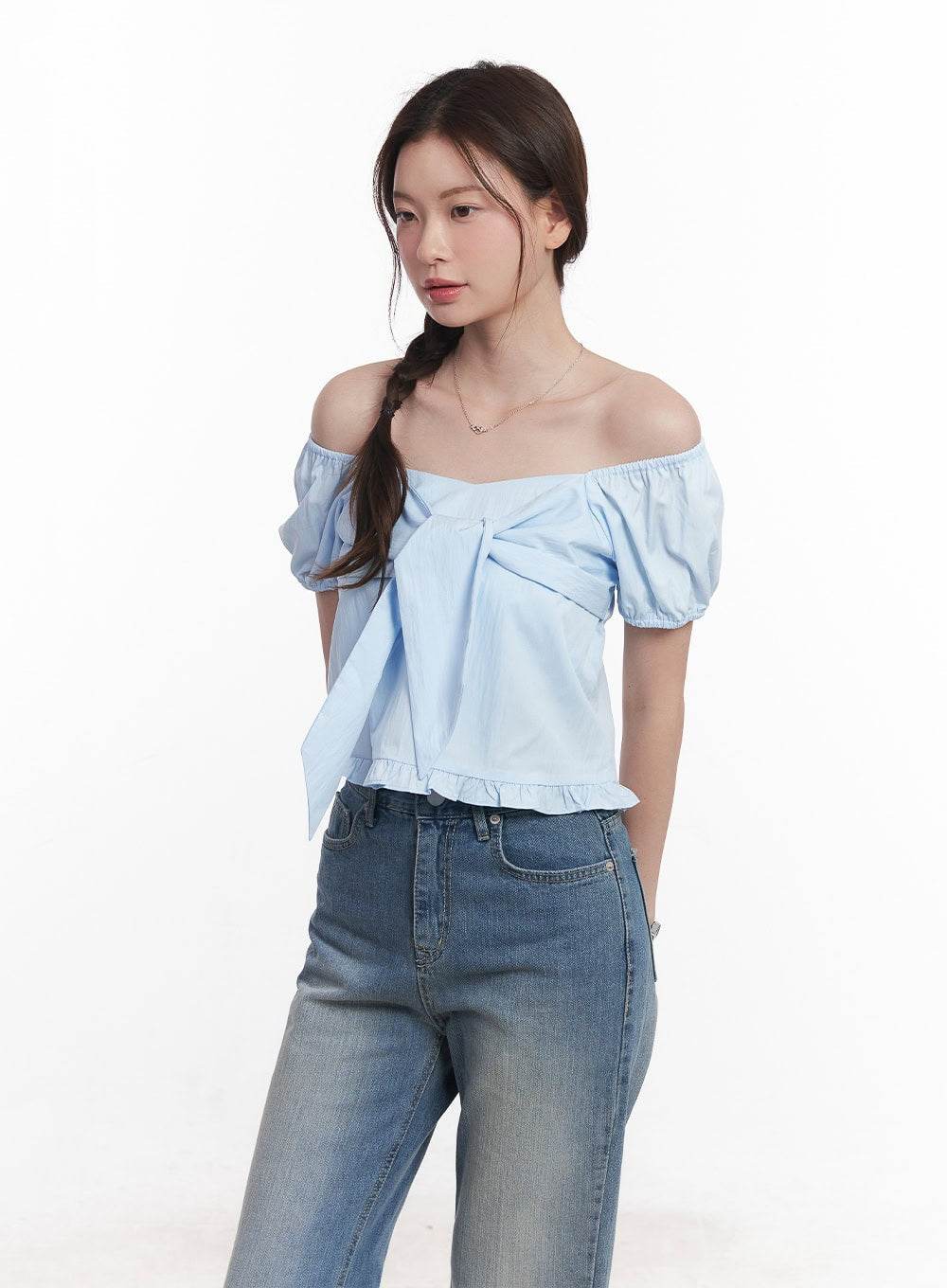 Ribbon Frill Square-Neck Top CY515