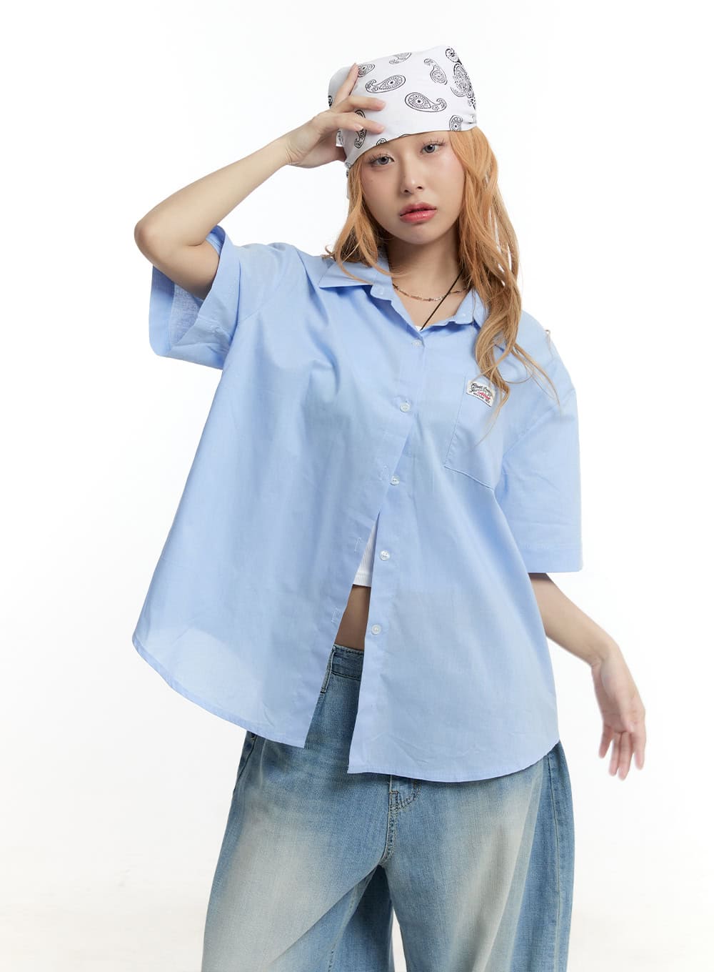 Oversized Collared Short Sleeve Shirt CY505