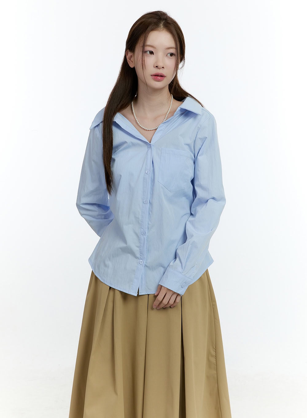 Ribbon-Tie Collared Button-Up CF503