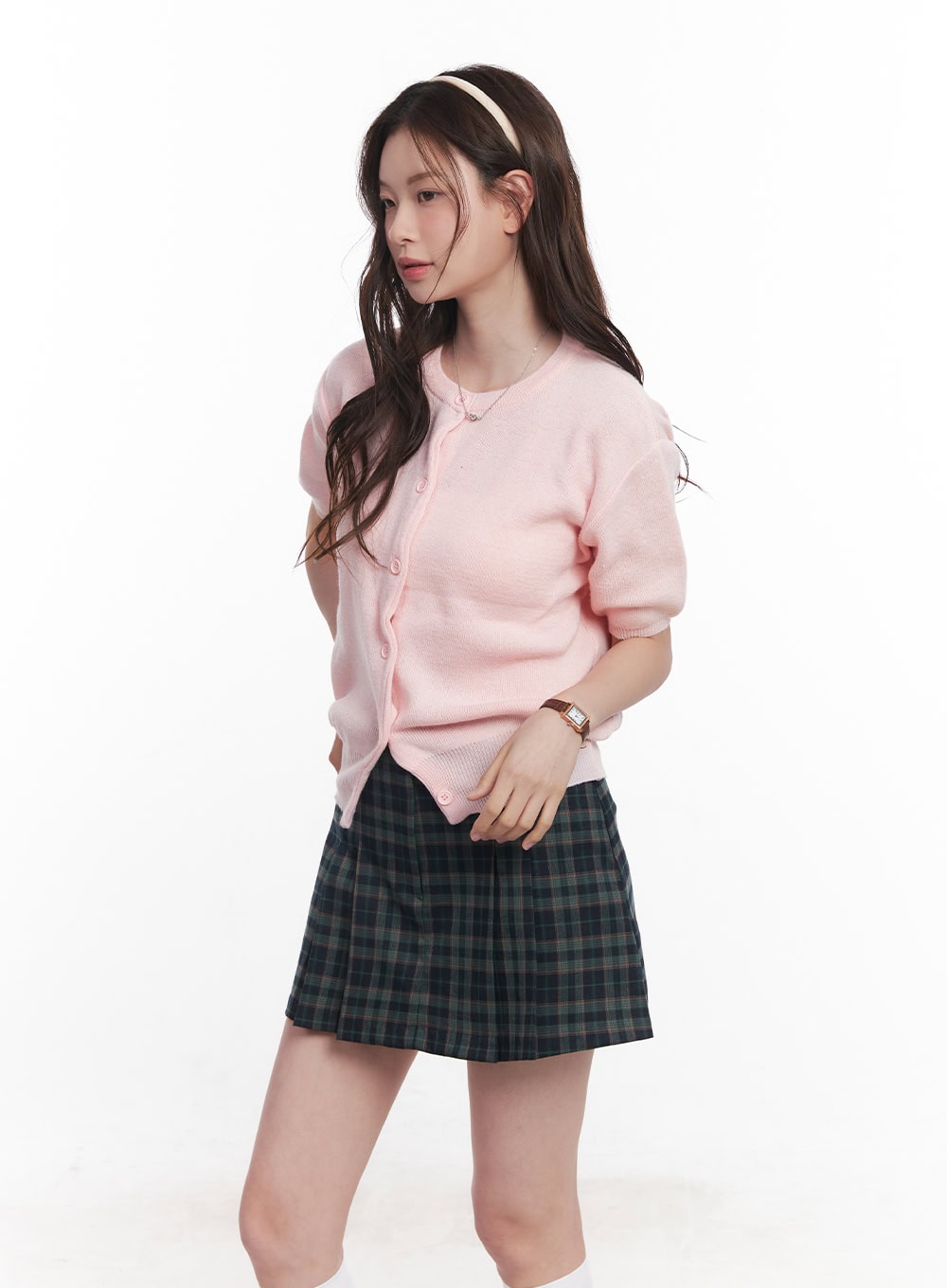 Knit Buttoned Short-Sleeve Cardigan CY515