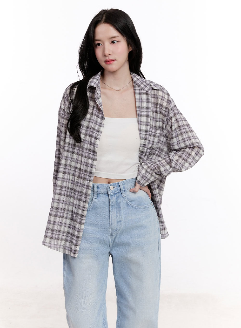 Checkered Oversize Collared Shirt CM527