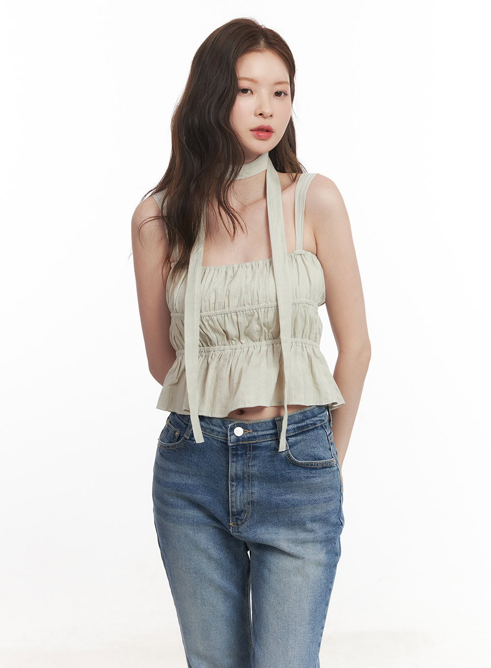 Flirty Frill Crop Cami Top with Scarf CA501