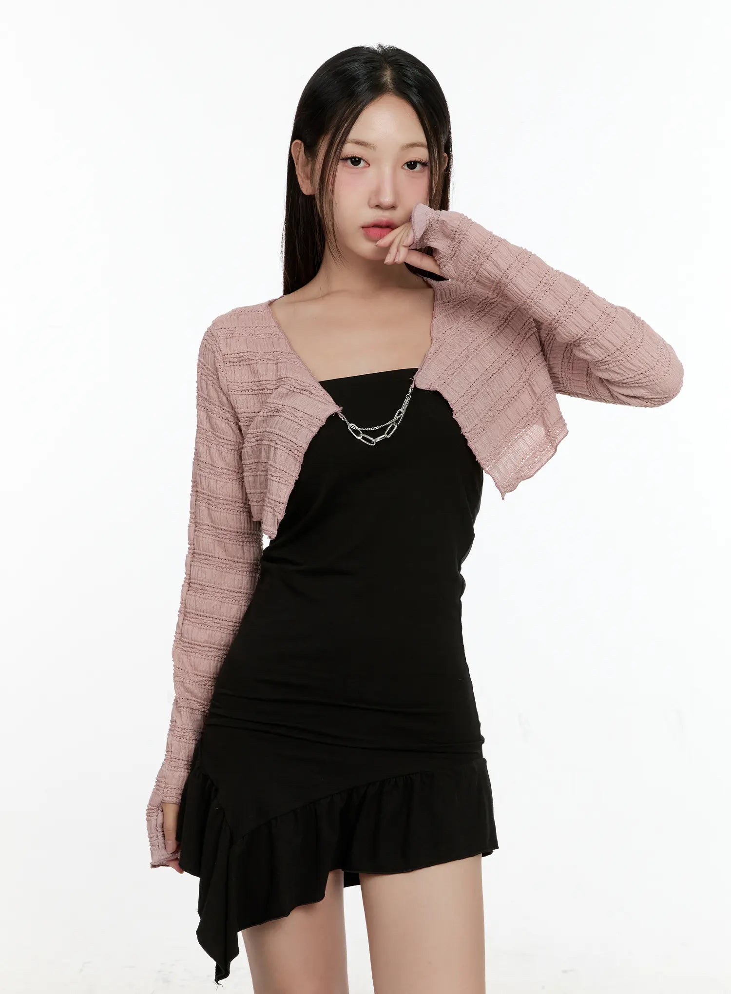 Cropped Chain Knit Cardigan CL531