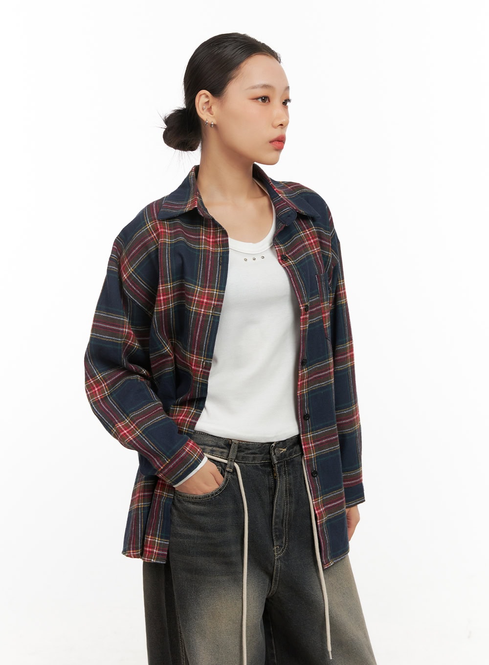 Checkered Collared Button-Up Blouse CD410