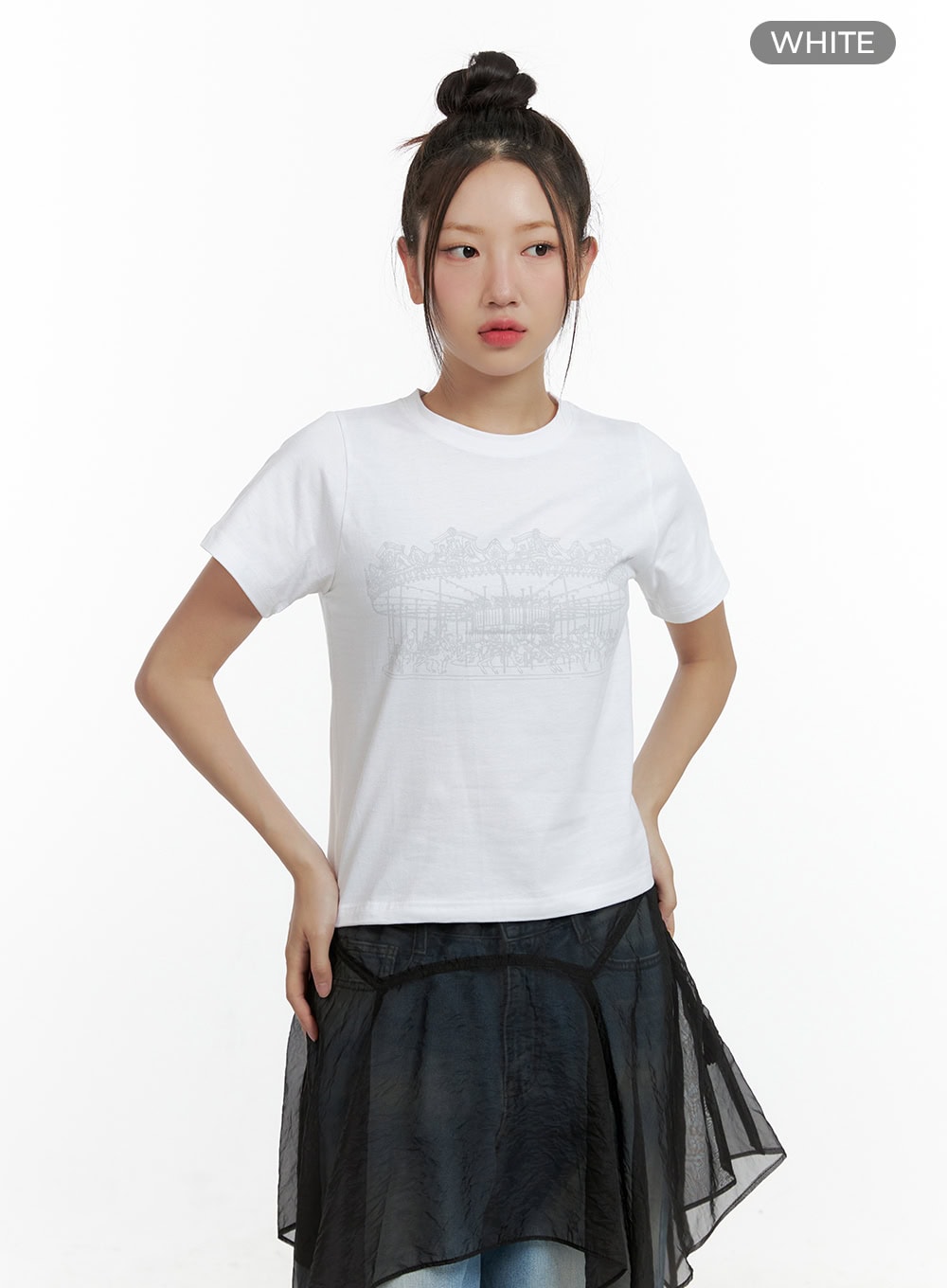 Merry-Go-Around Cotton Graphic Crop Tee CL410