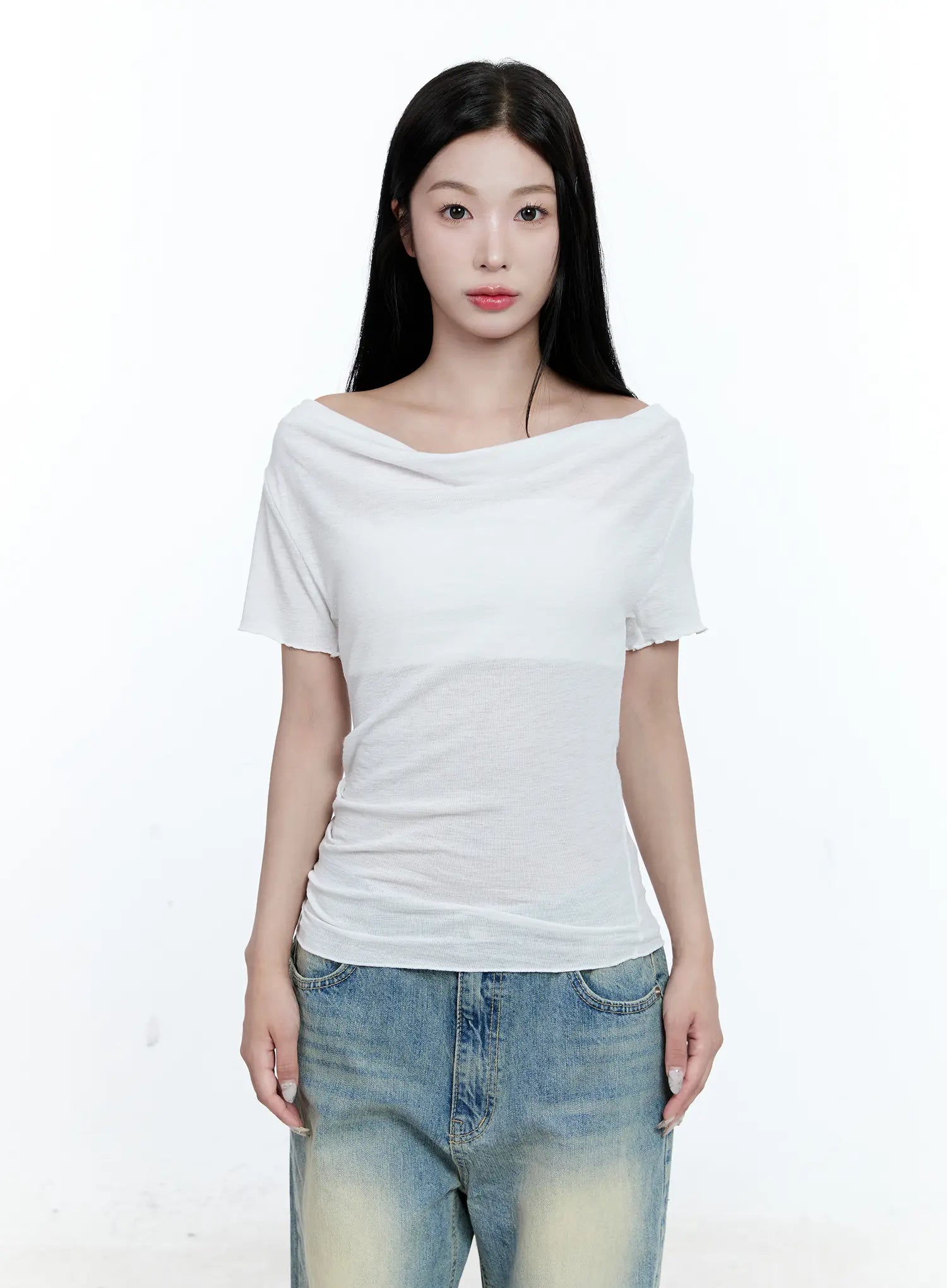 Versatile Off-Shoulder Shirred Top CG507