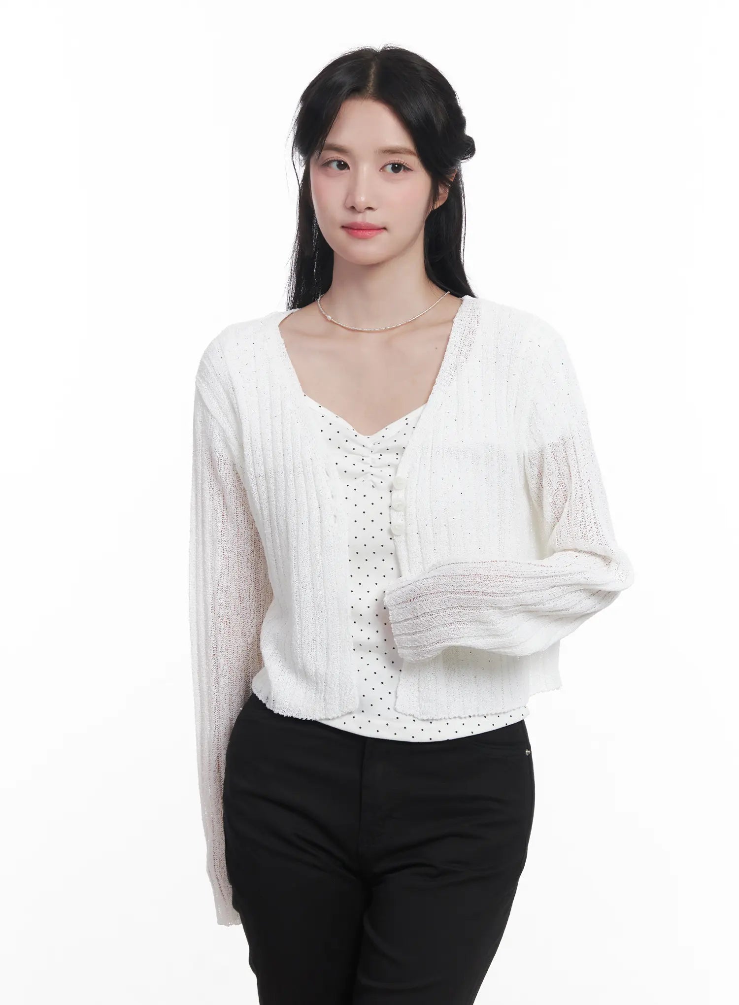 Sheer Ribbed Cardigan CU525