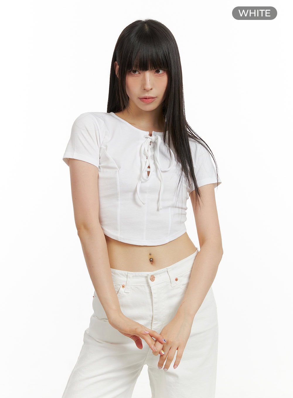 Round Neck Solid Crop Tee CU424
