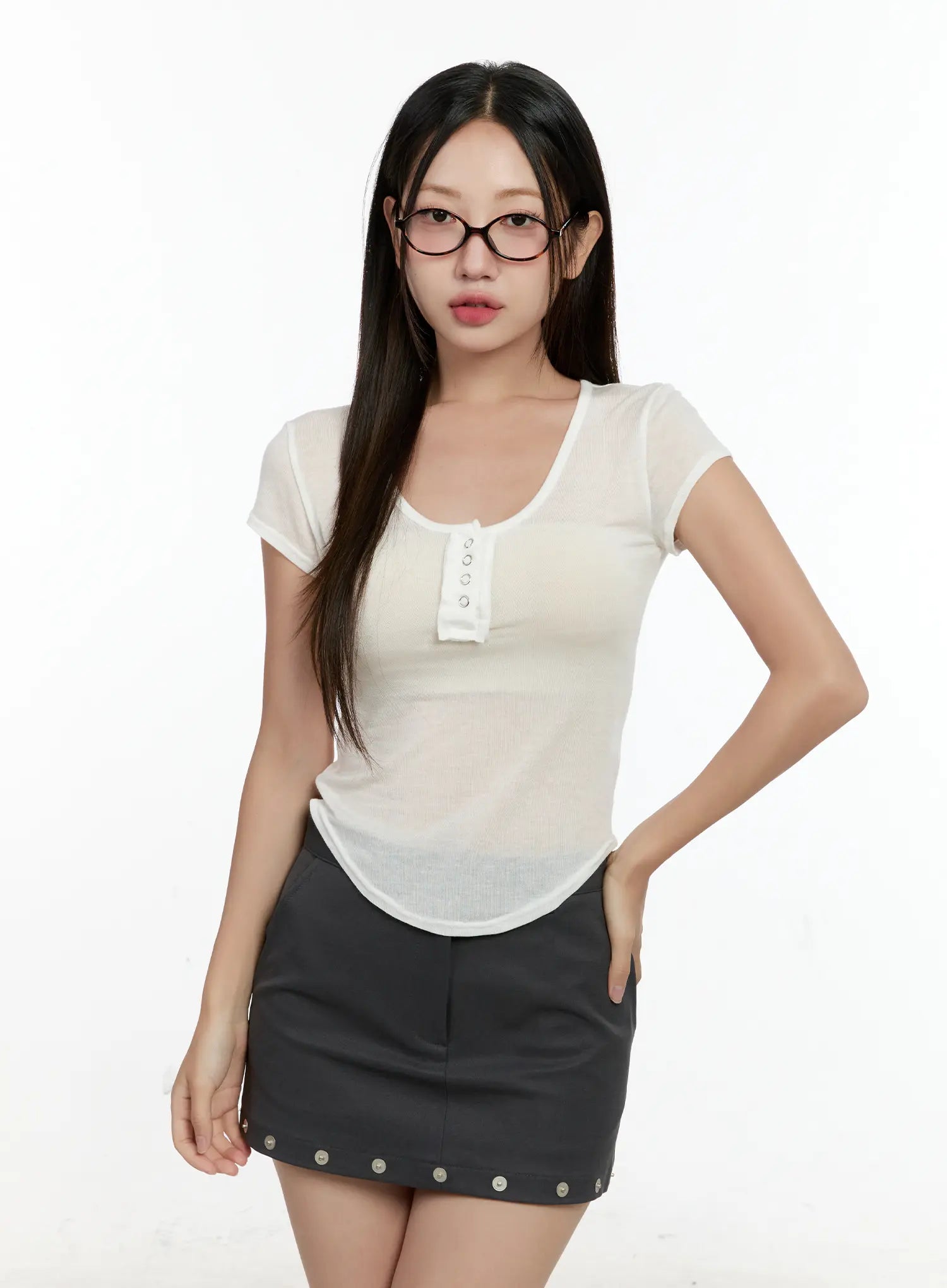 Sheer Short-Sleeve Snap Top CG501