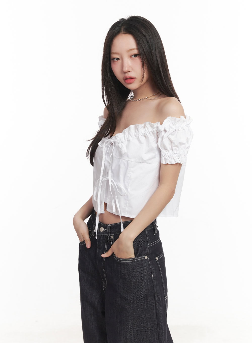 Ribbon Off-Shoulder Blouse Crop Top CA529