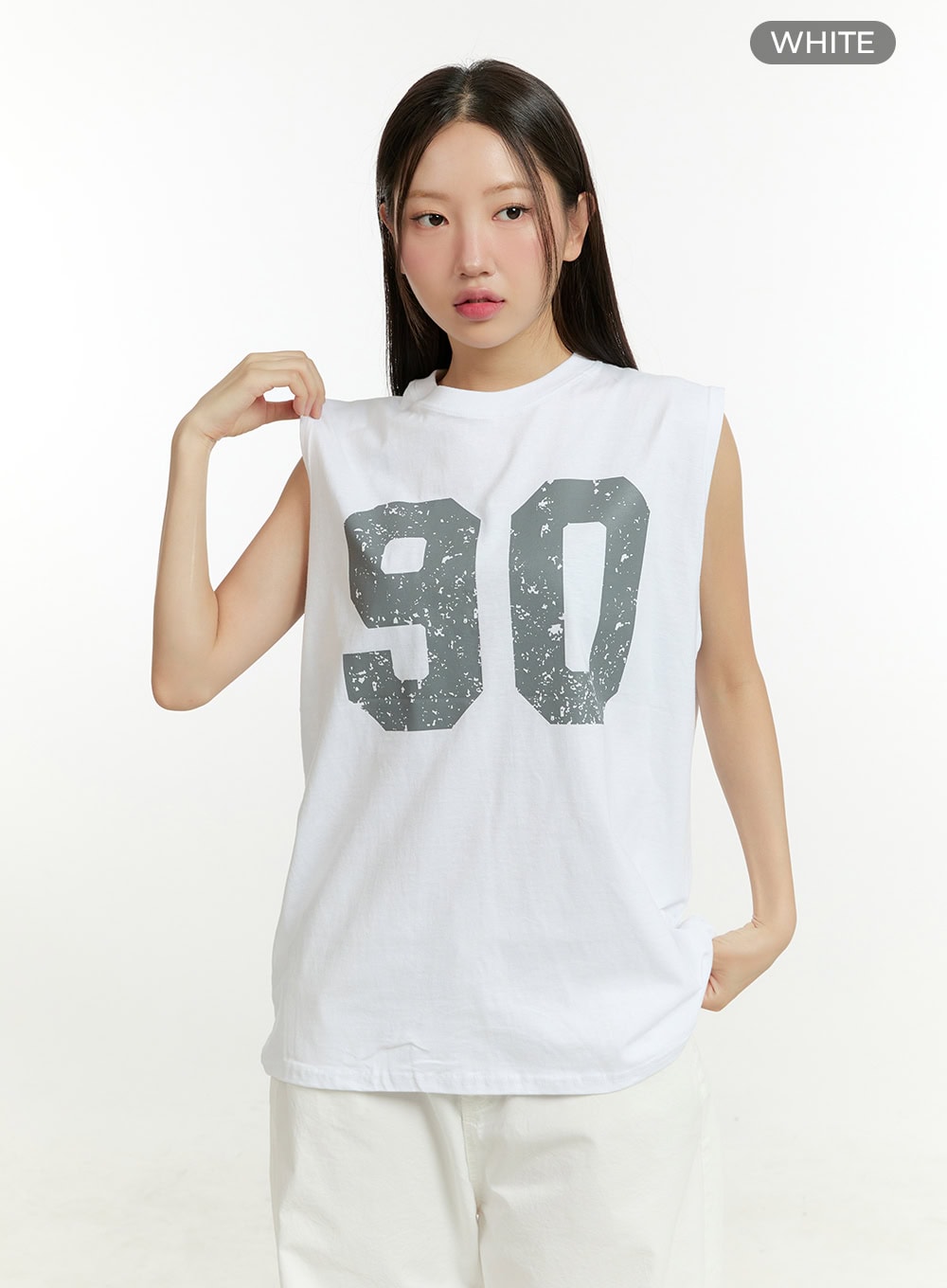Lettering Oversize Cotton Sleeveless Top CU428