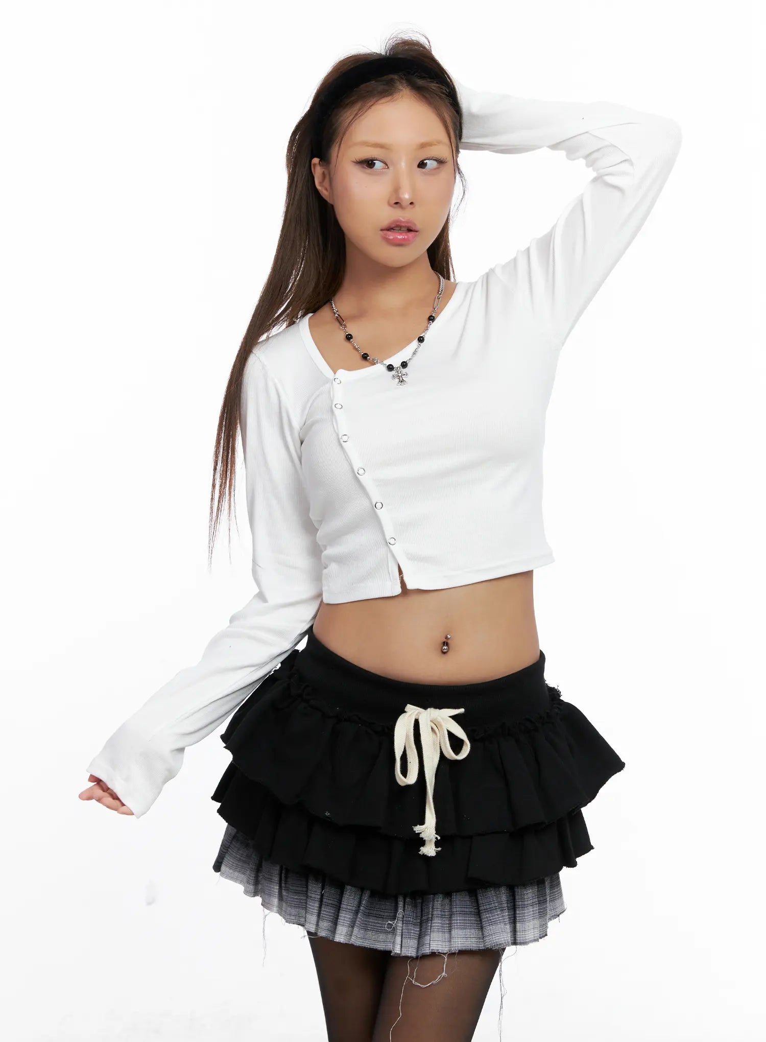 Asymmetric Button Ribbed Crop Top CS524