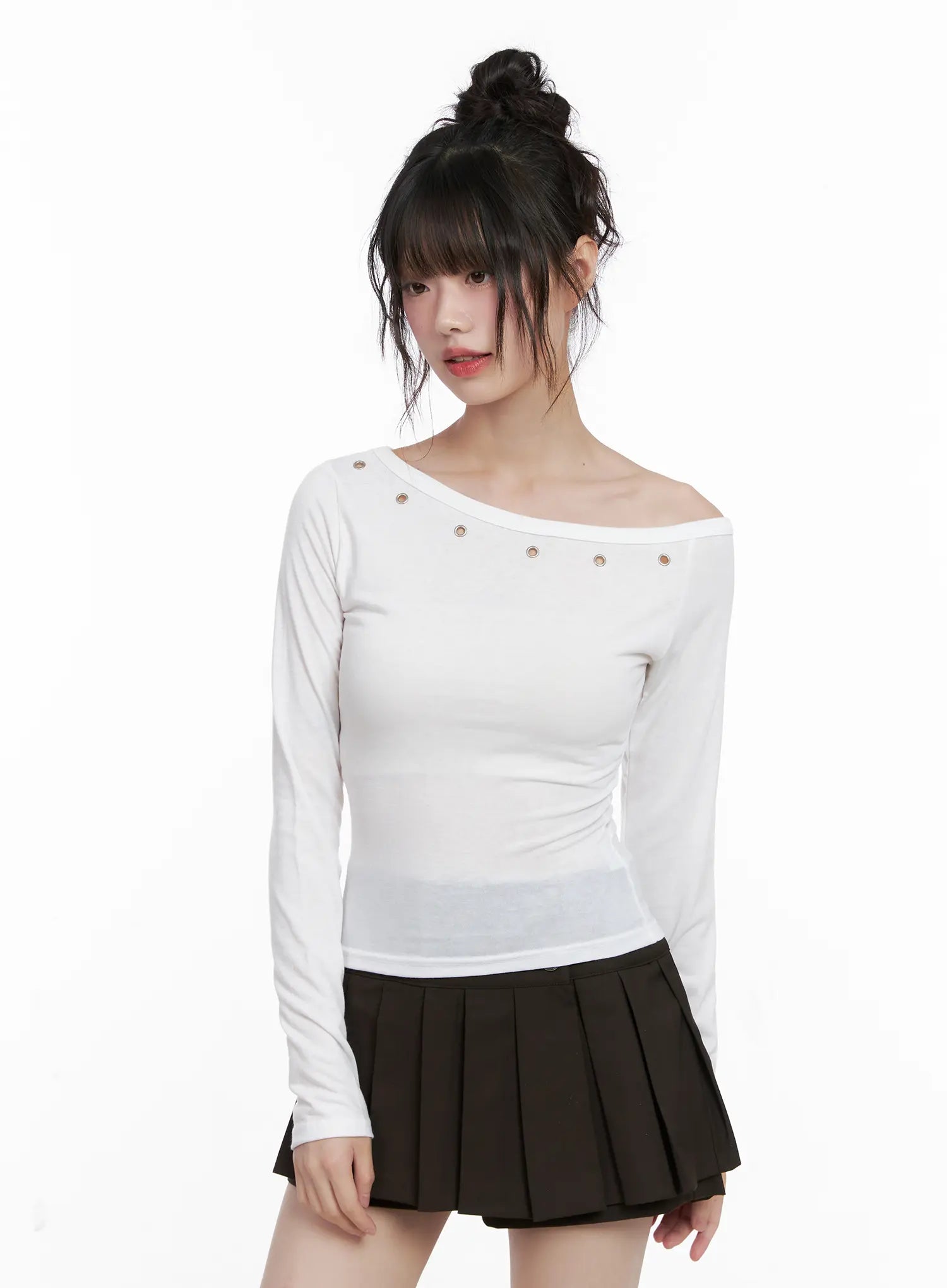 Asymmetrical Eyelet Long Sleeve Top CG519