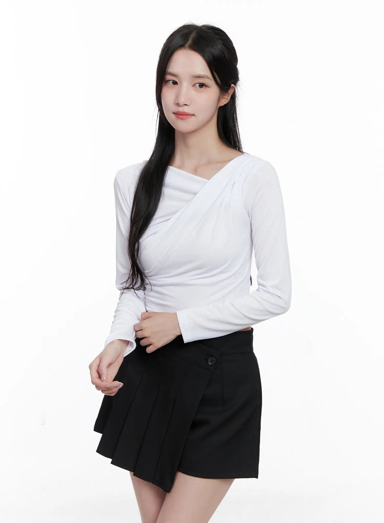 Asymmetrical Neck Long Sleeve Top CS523