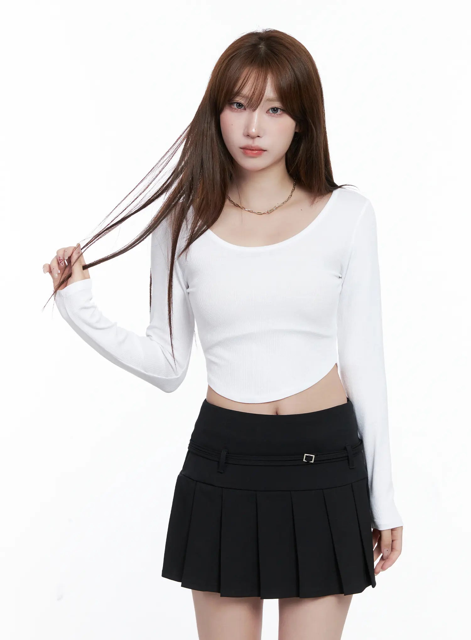 U-Neck Crop Long Sleeve Top CG529