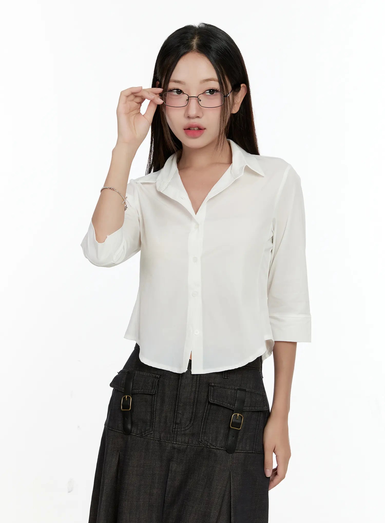 Chic Black Buttoned Half Sleeve Top CL531