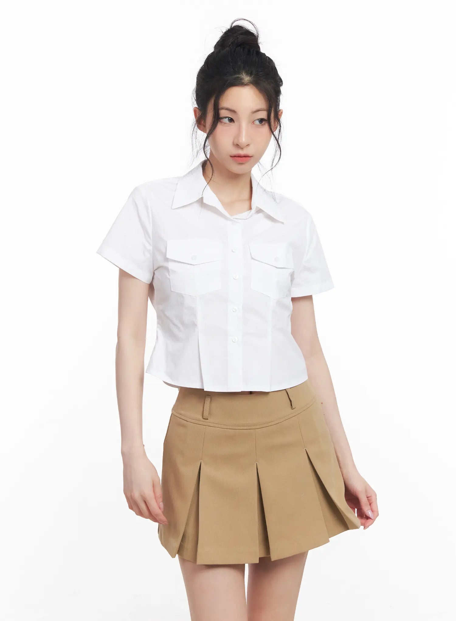 Slim-Fit Cropped Button-Up Shirt CU511