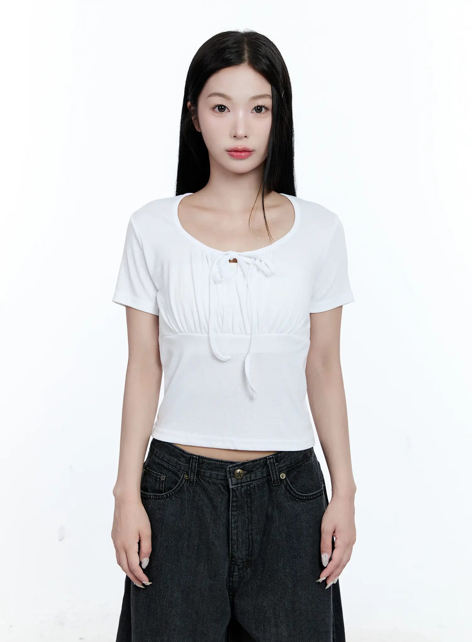 Ruched Ribbon Cropped Tee CG507